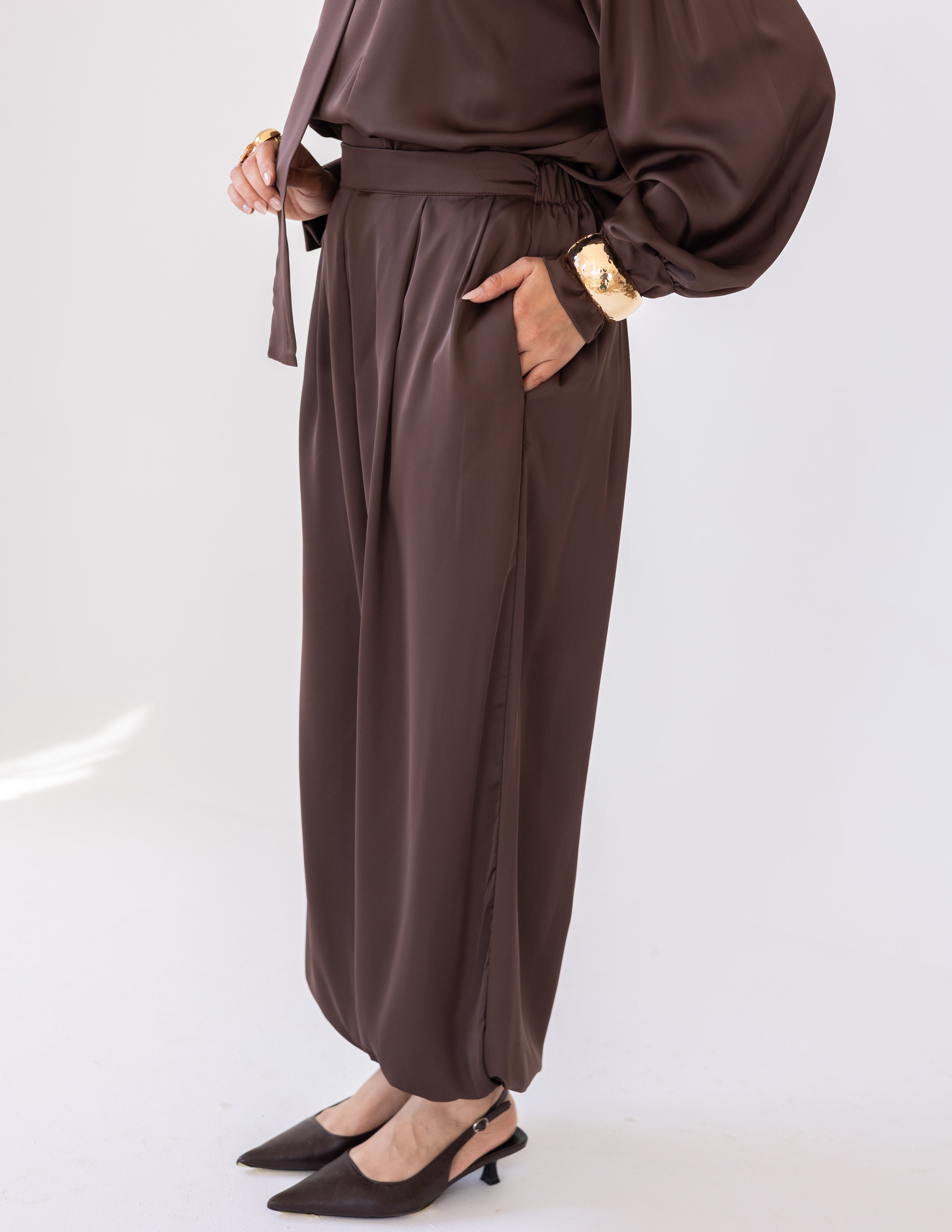 Harem Satin Set — Brown