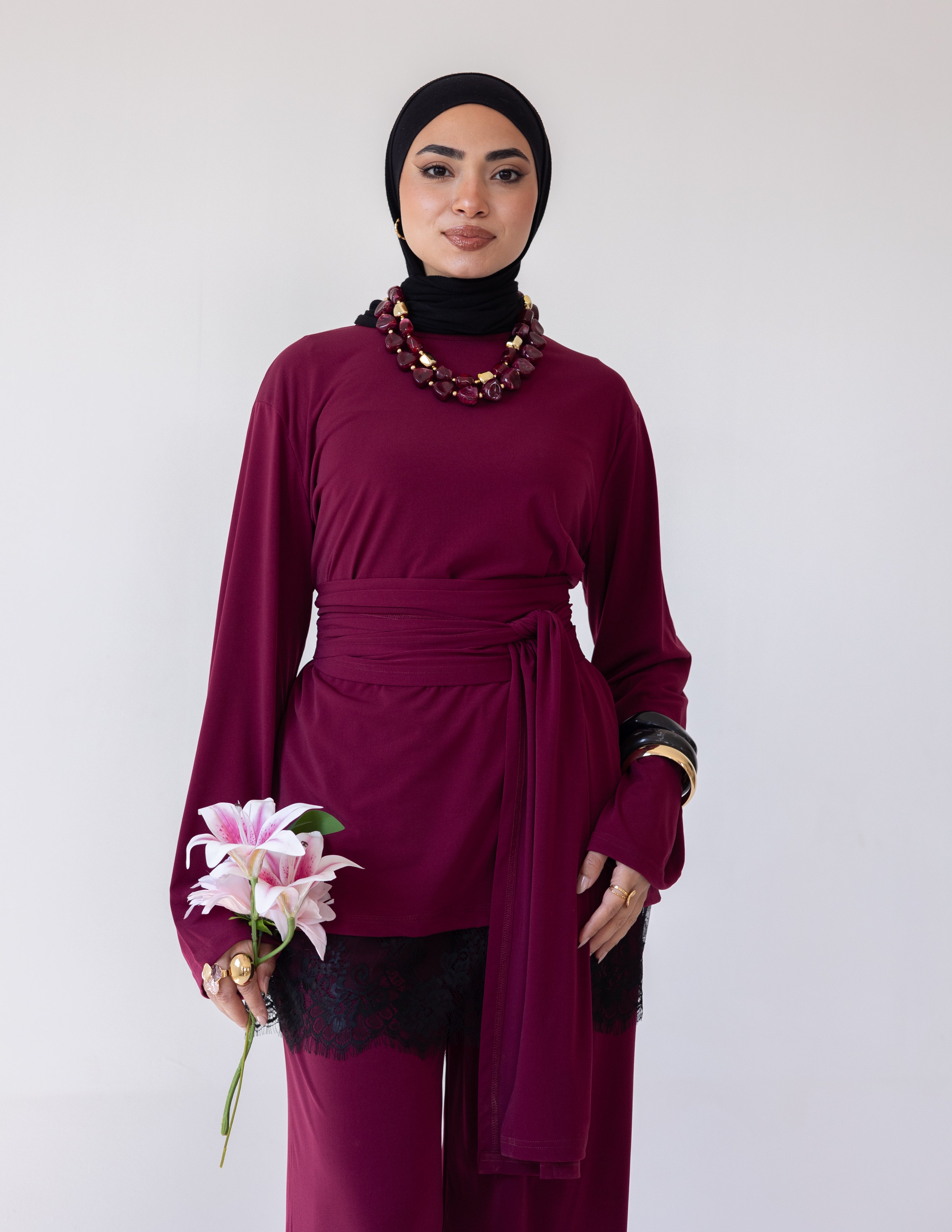 Wrapped In Lace Set — Burgundy