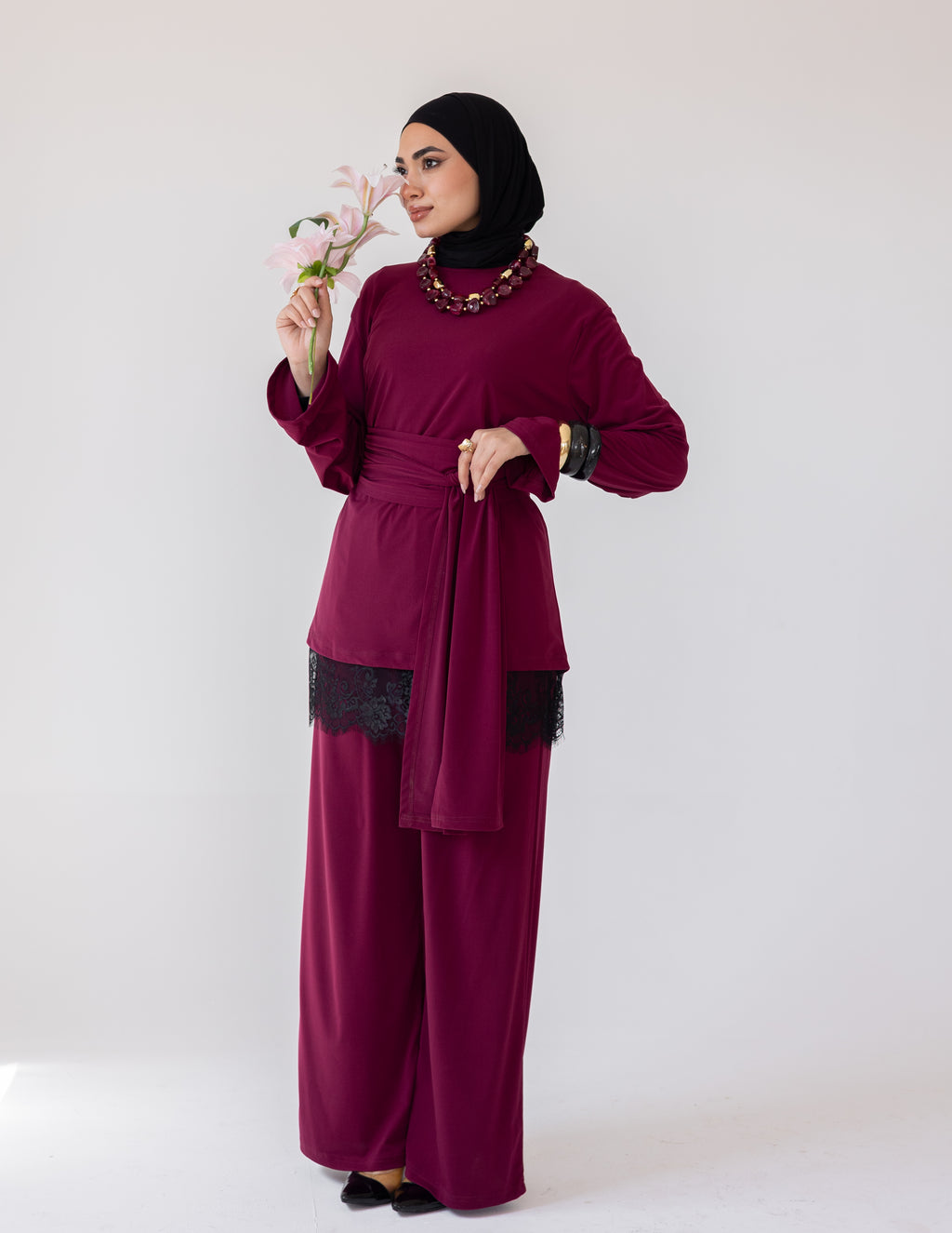 Wrapped In Lace Set — Burgundy