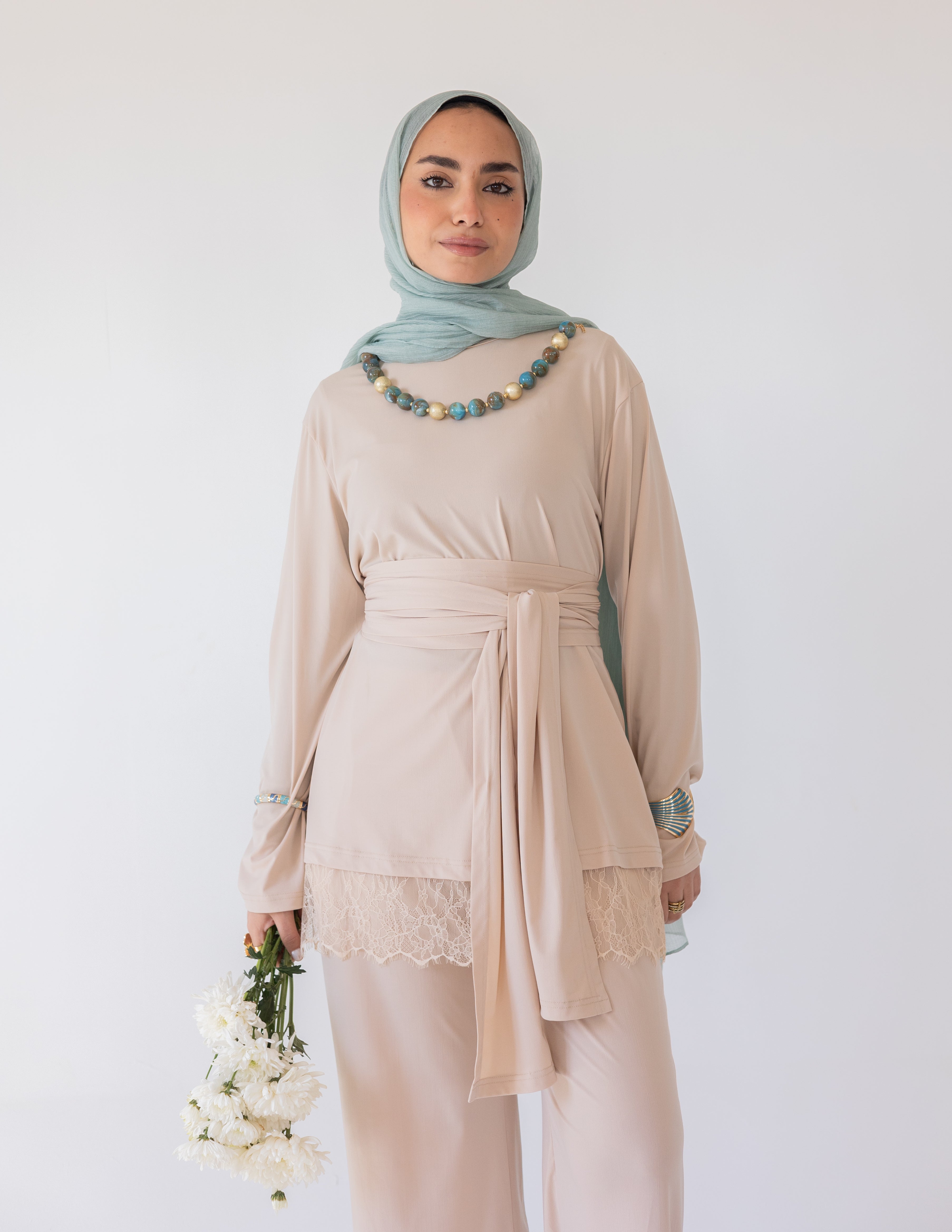 Wrapped In Lace Set — Beige