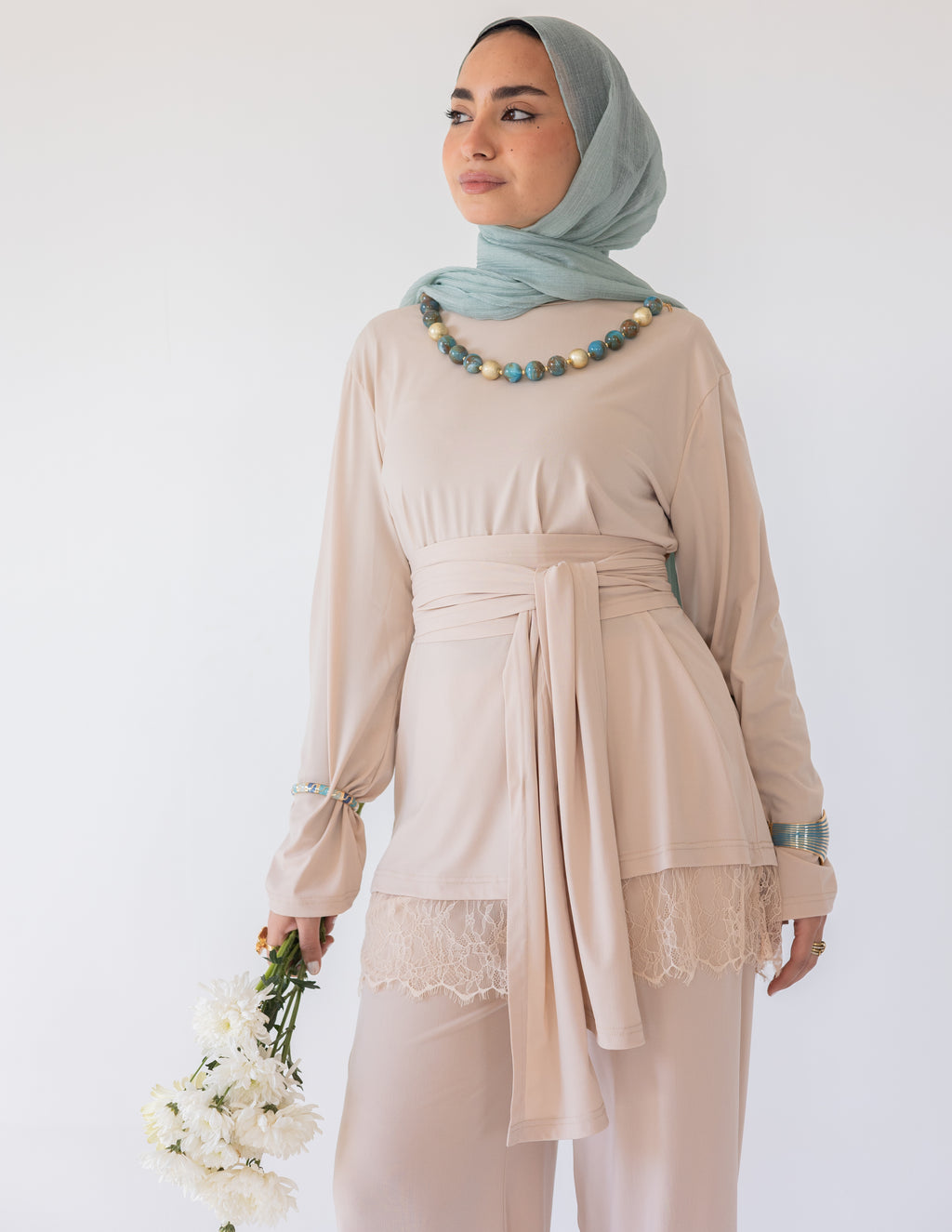 Wrapped In Lace Set — Beige