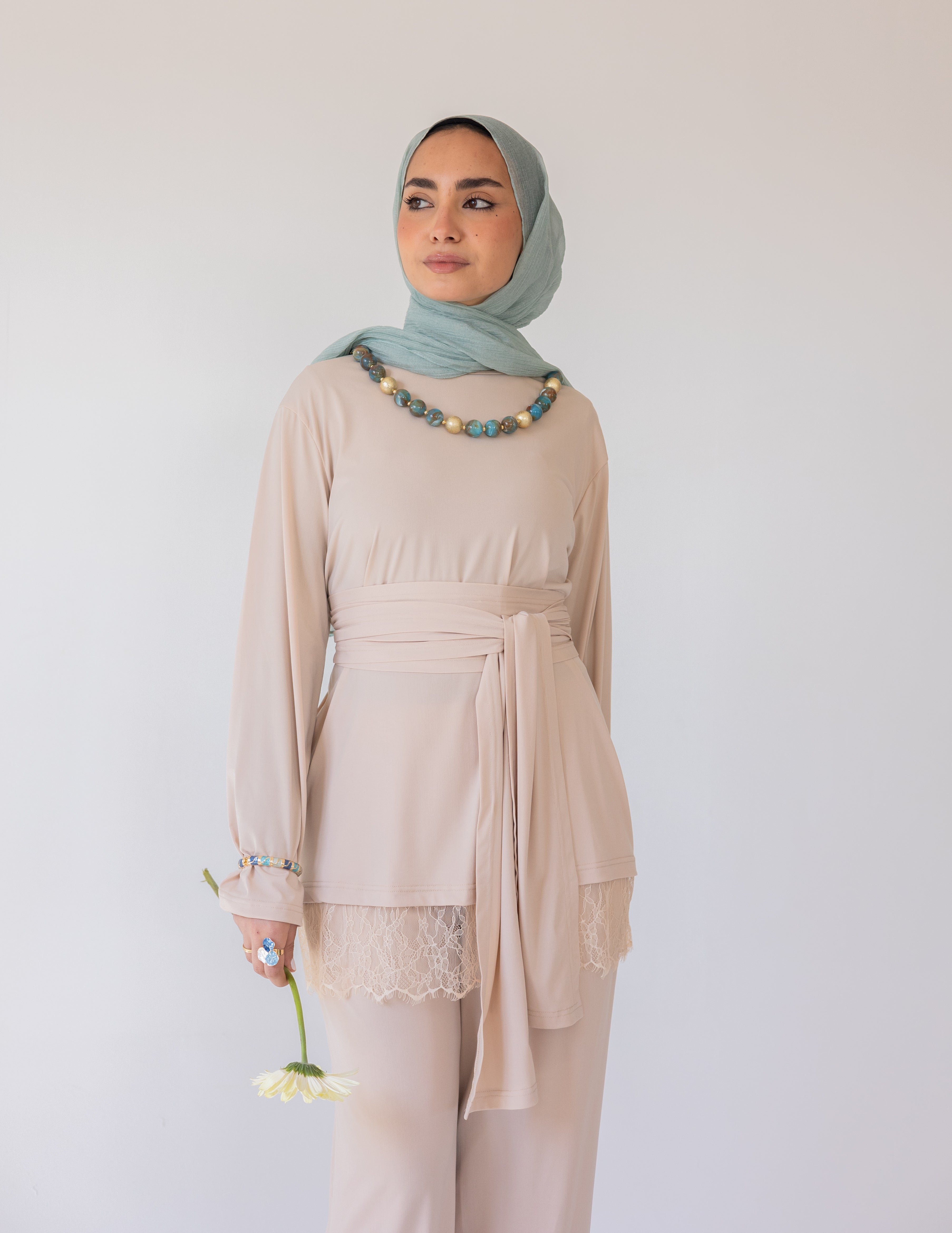 Wrapped In Lace Set — Beige