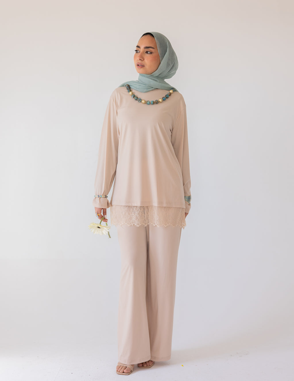 Wrapped In Lace Set — Beige