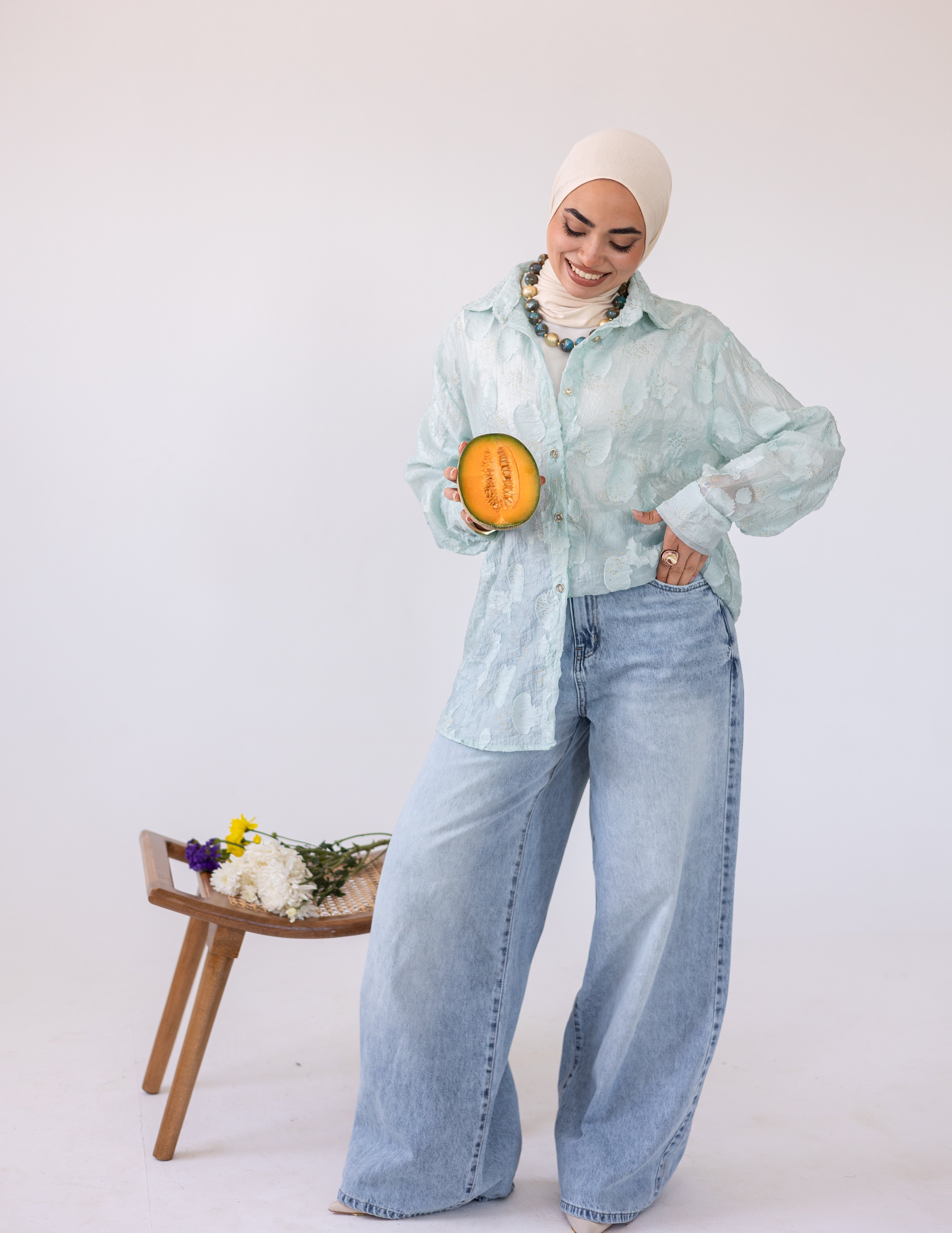 Sheer Blush Shirt — Mint Green