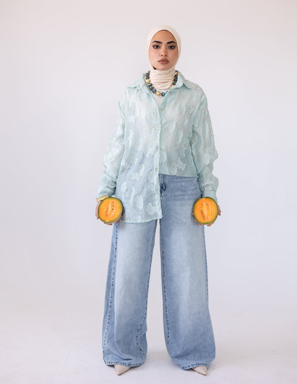Sheer Blush Shirt — Mint Green