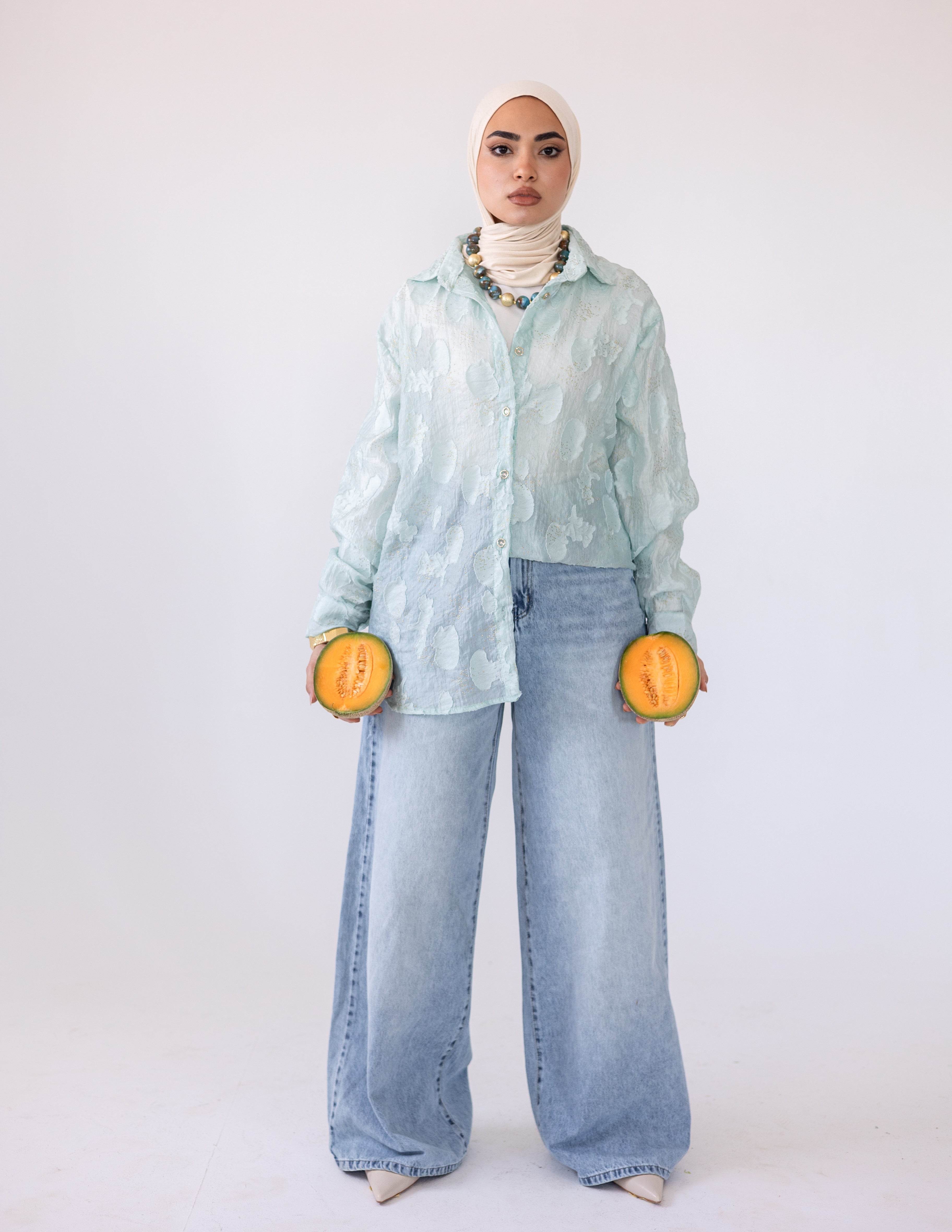 Sheer Blush Shirt — Mint Green