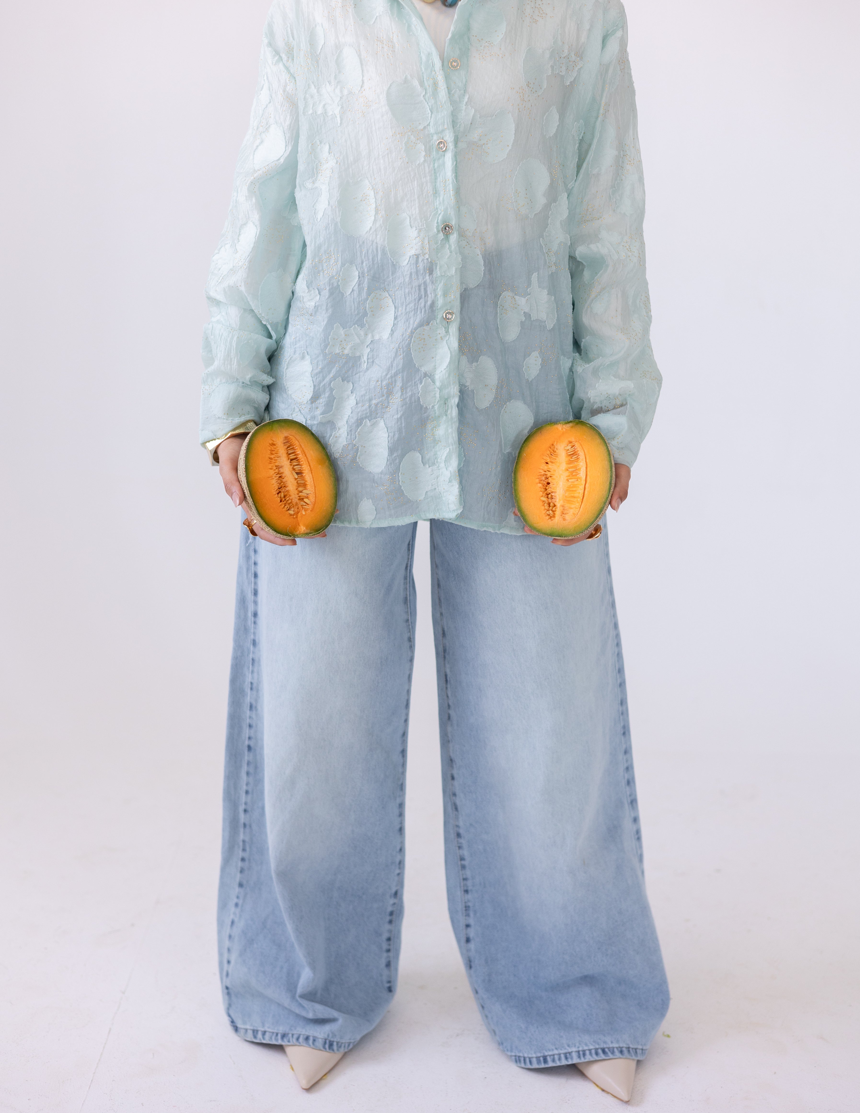 Sheer Blush Shirt — Mint Green