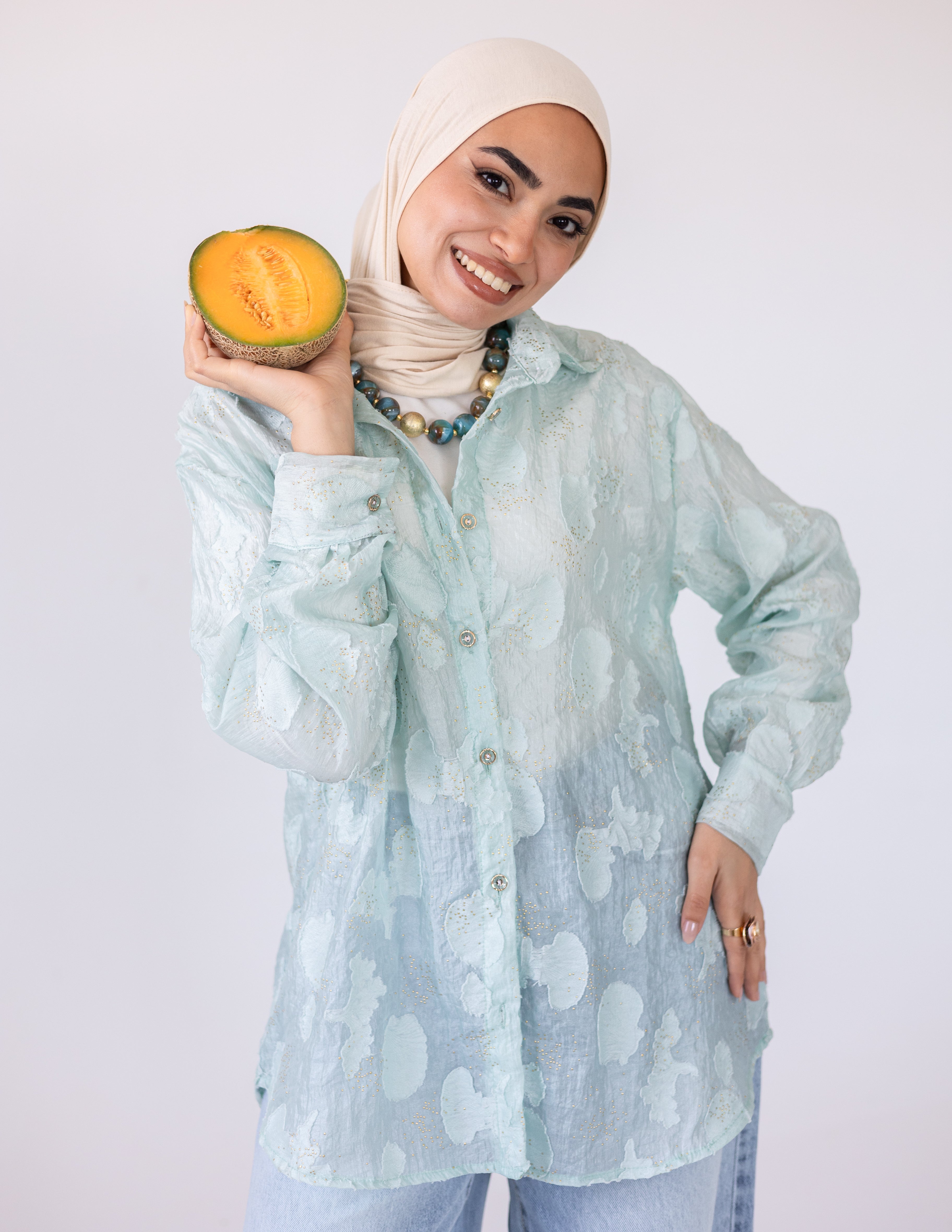 Sheer Blush Shirt — Mint Green