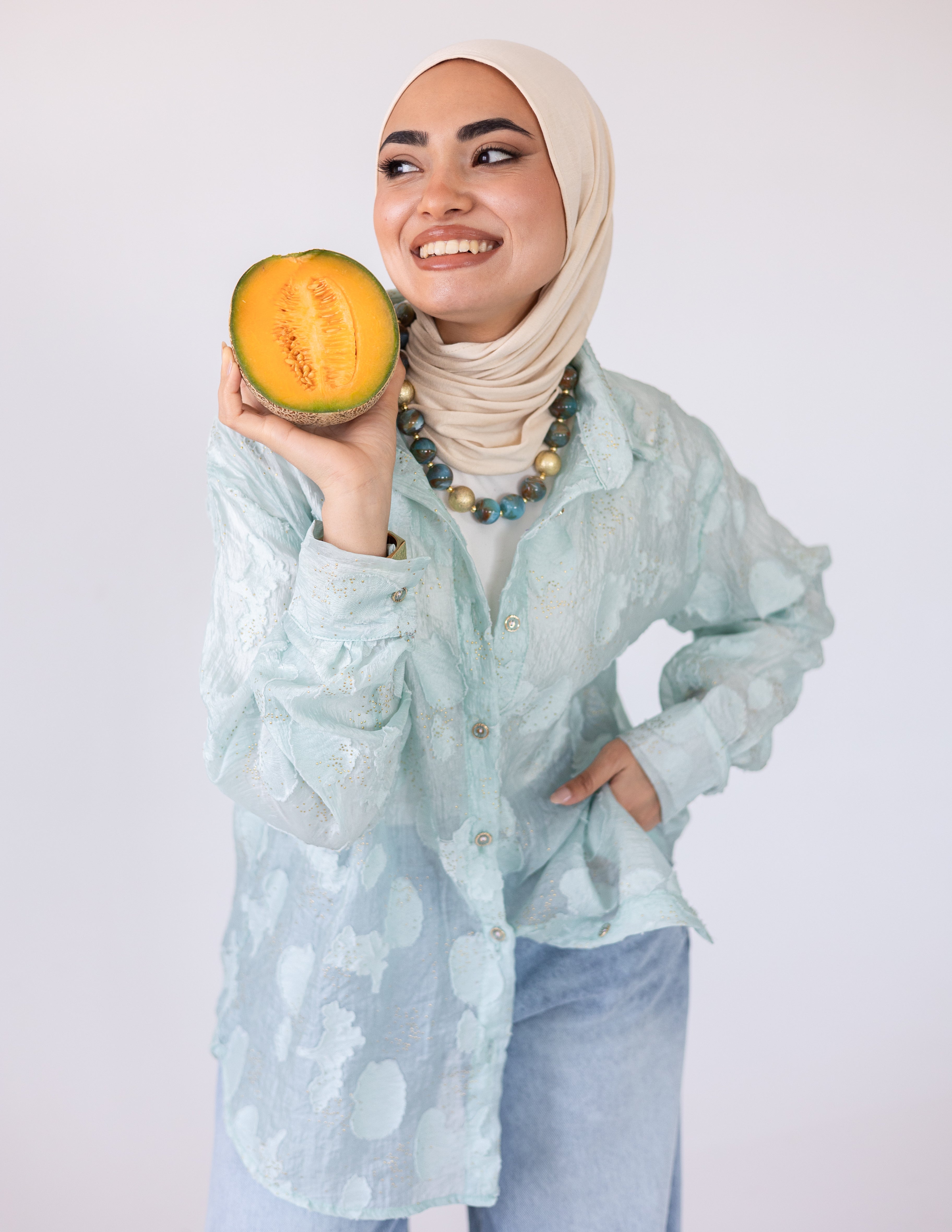 Sheer Blush Shirt — Mint Green