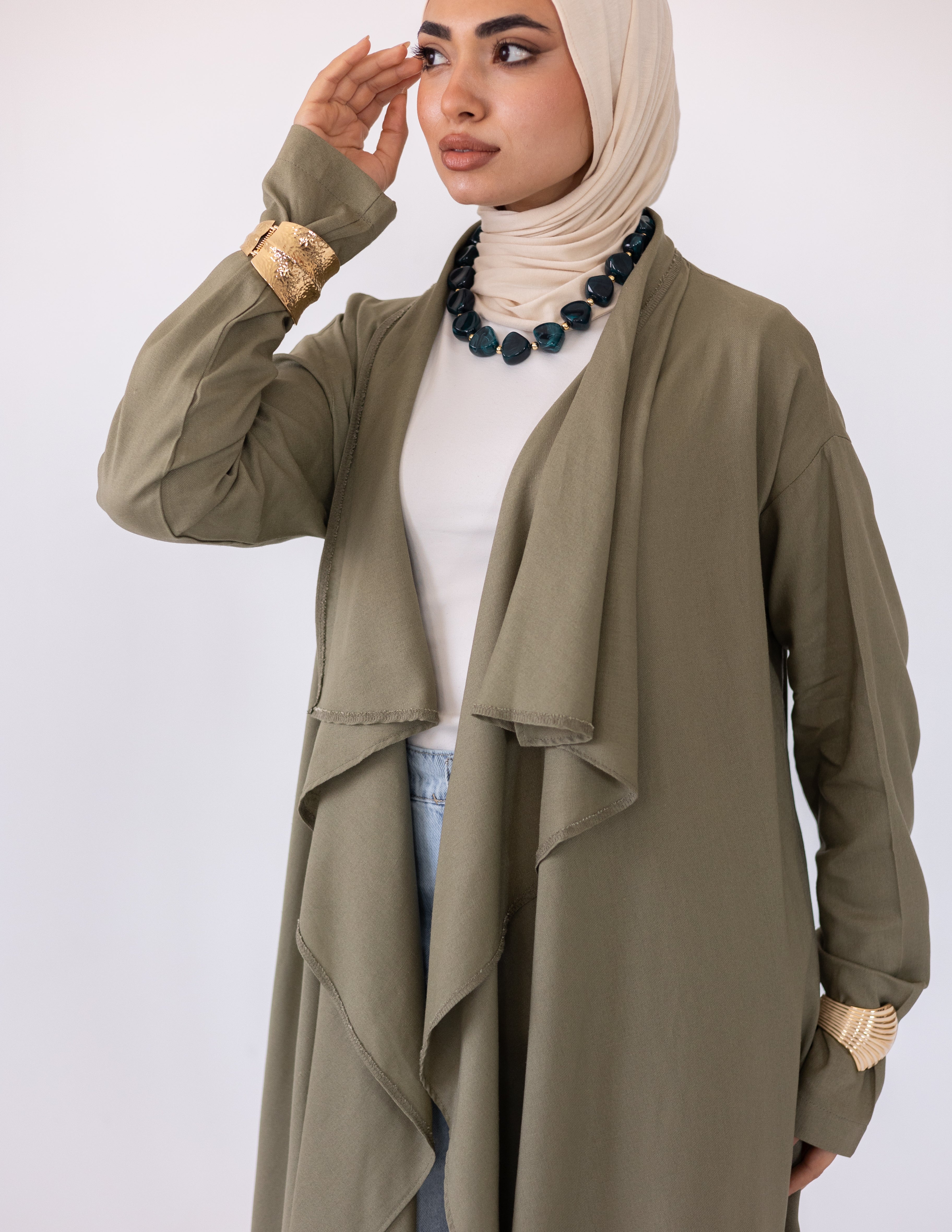 Zyra linen cardigan — Olive