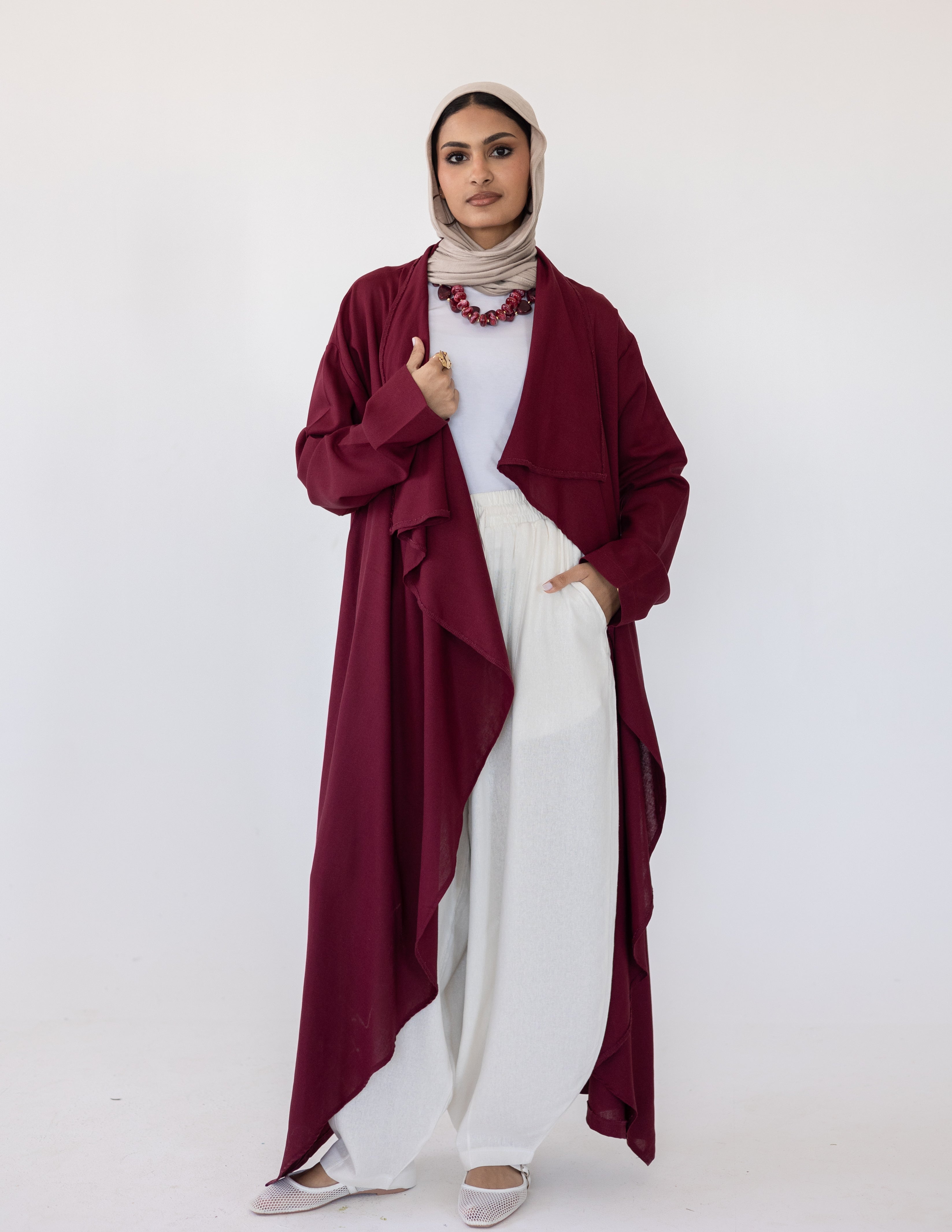 Zyra Linen Cardigan — Burgundy