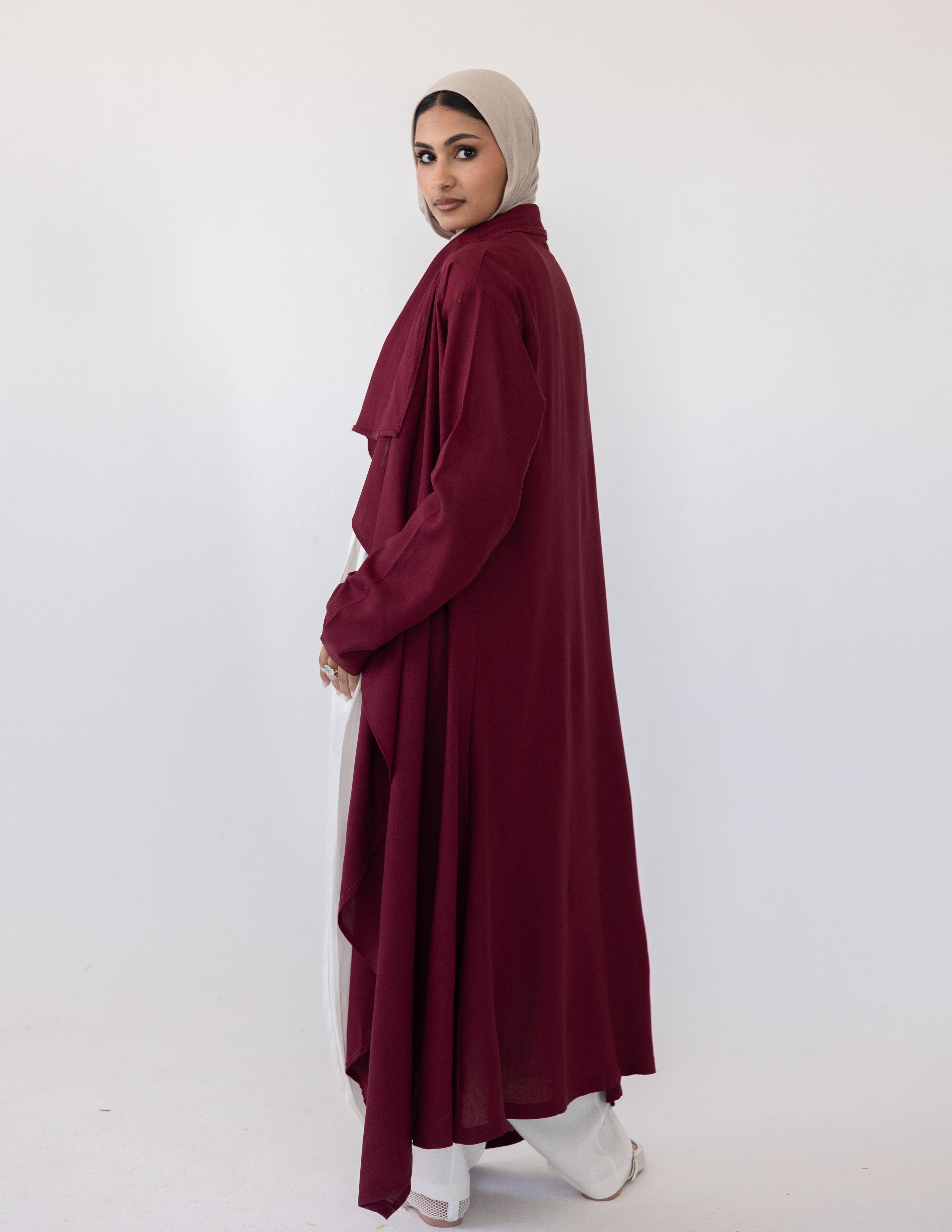 Zyra Linen Cardigan — Burgundy