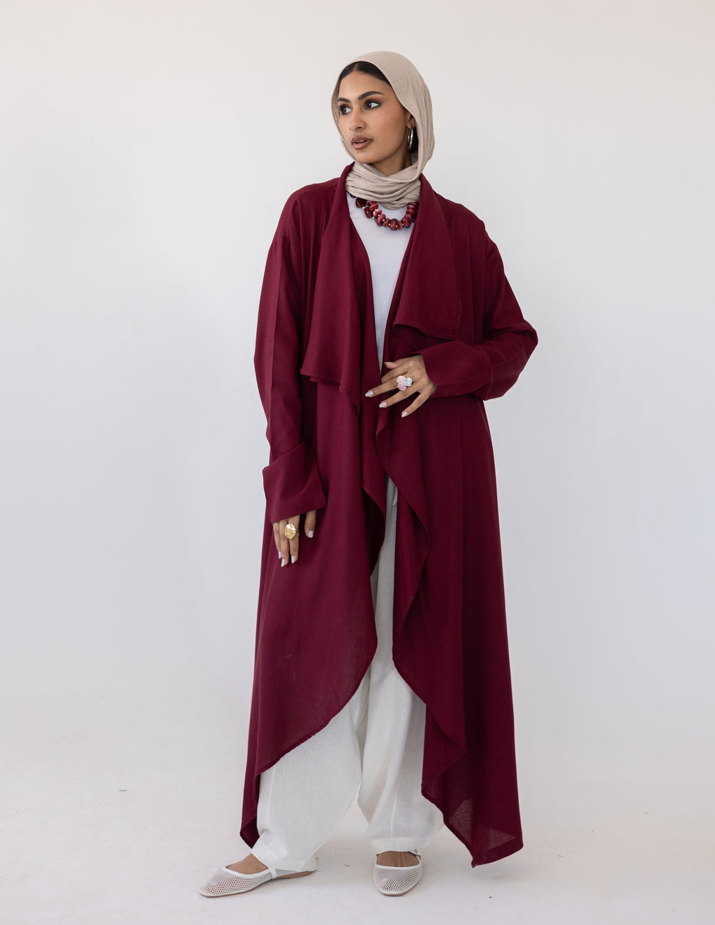 Zyra Linen Cardigan — Burgundy
