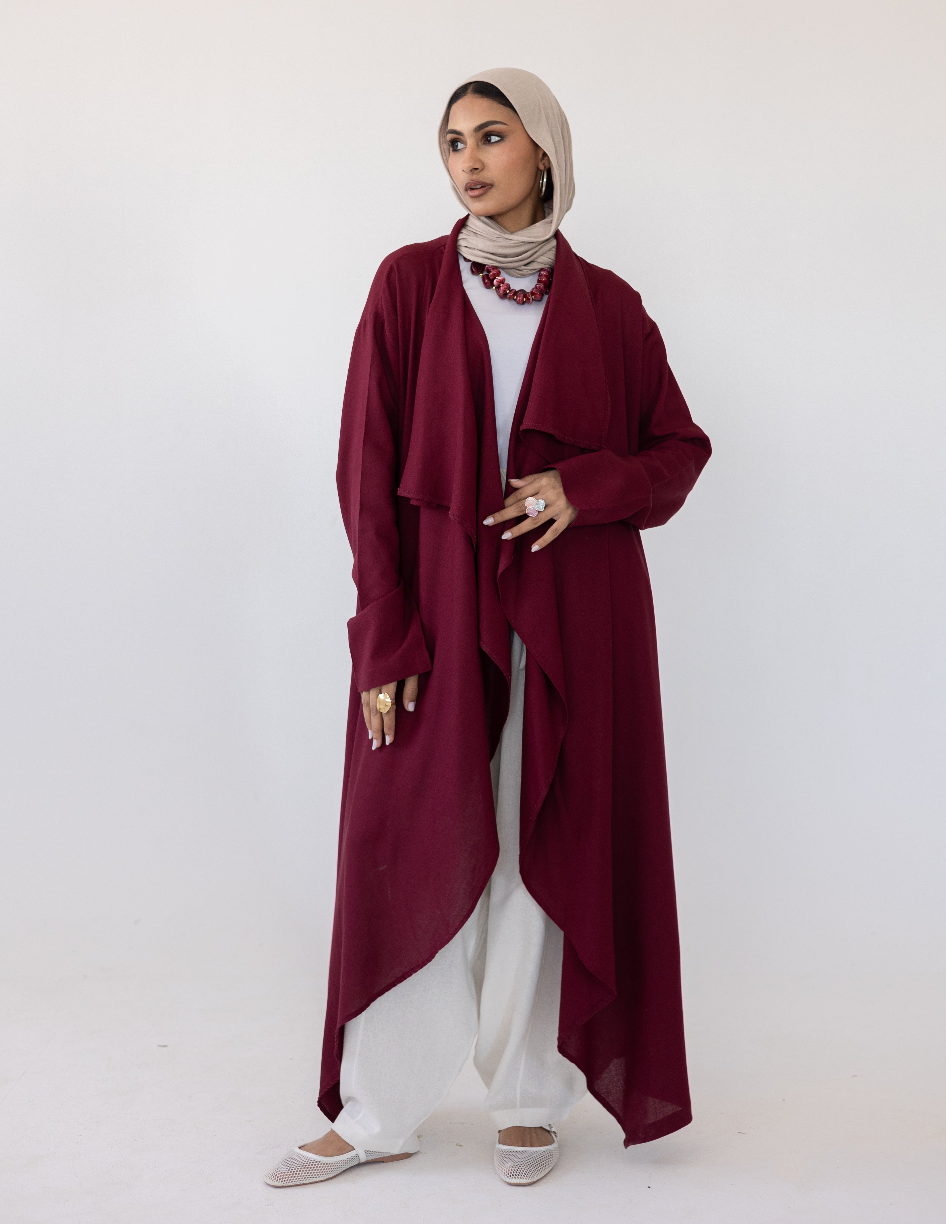 Zyra Linen Cardigan — Burgundy
