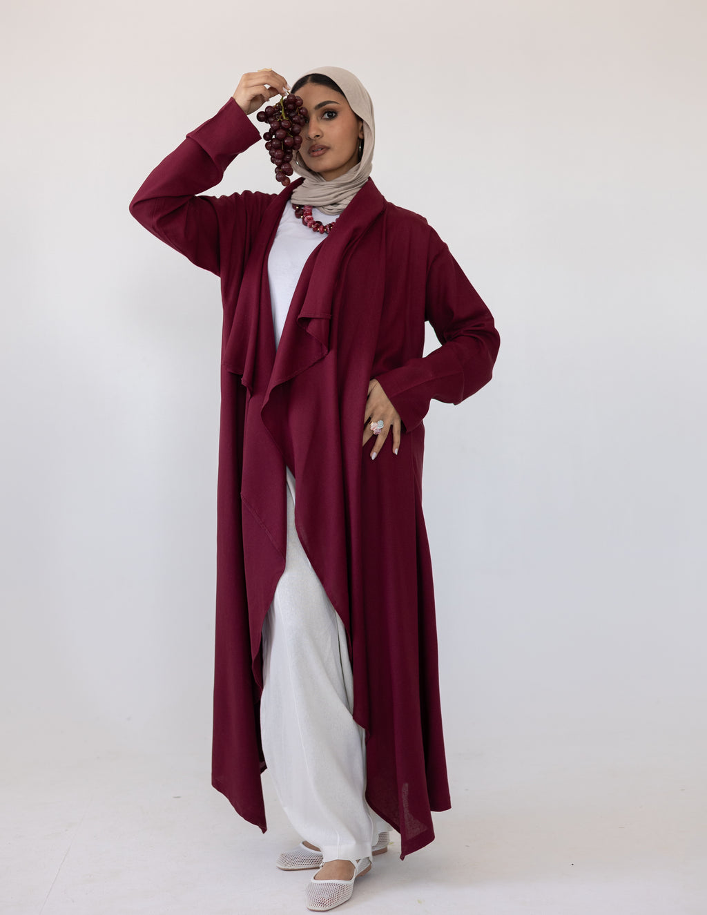Zyra Linen Cardigan — Burgundy