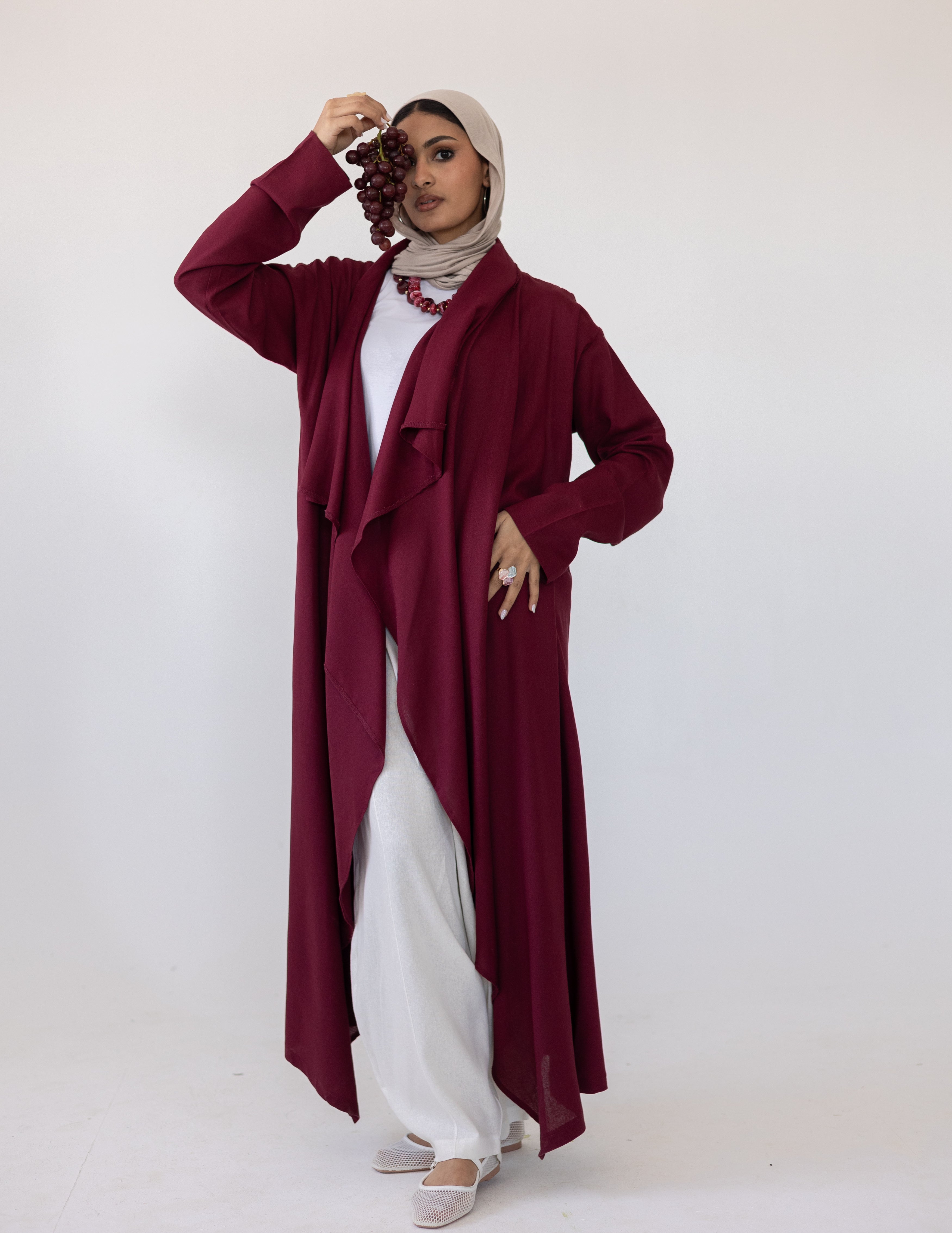 Zyra Linen Cardigan — Burgundy