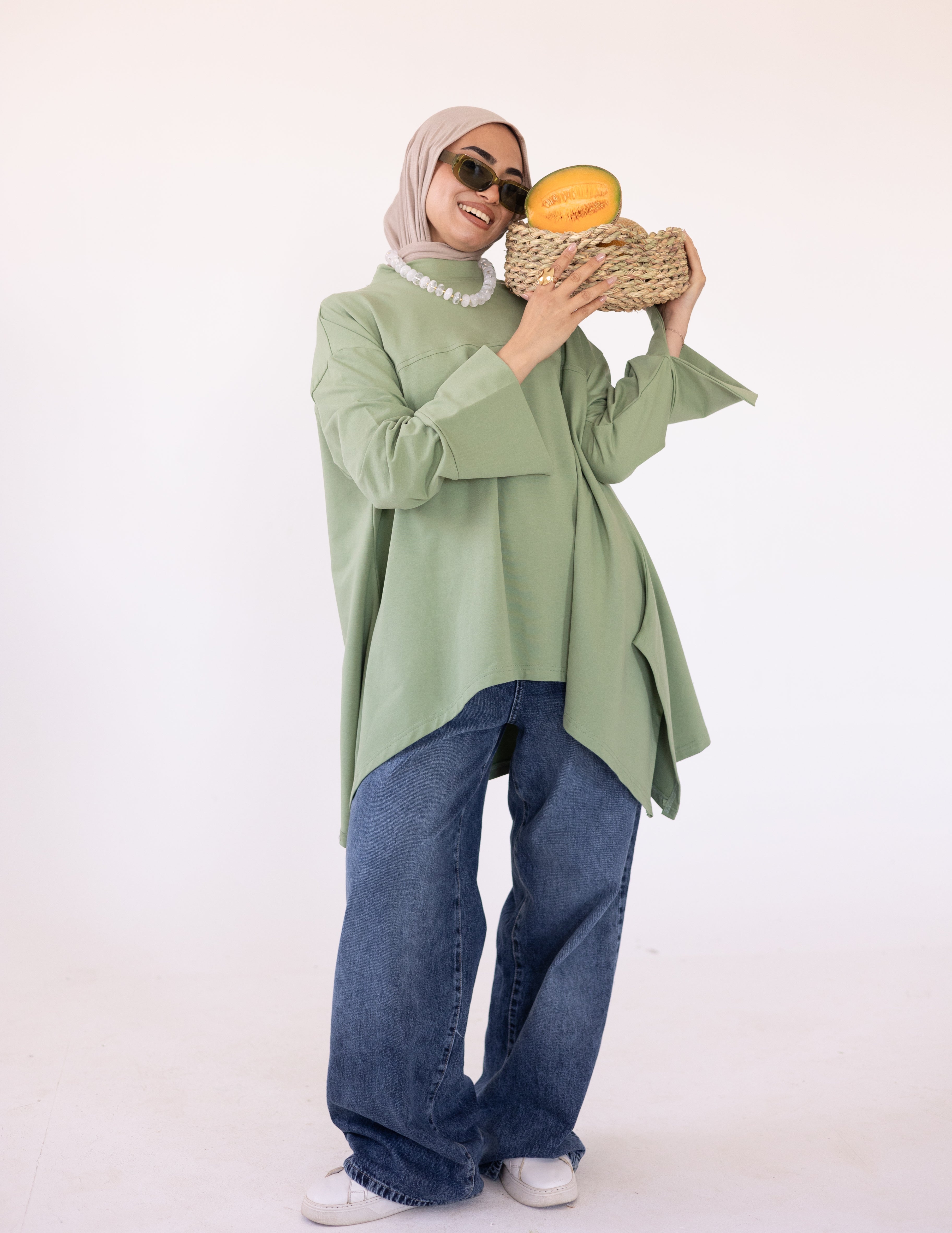High-Low Cotton Top — Olive