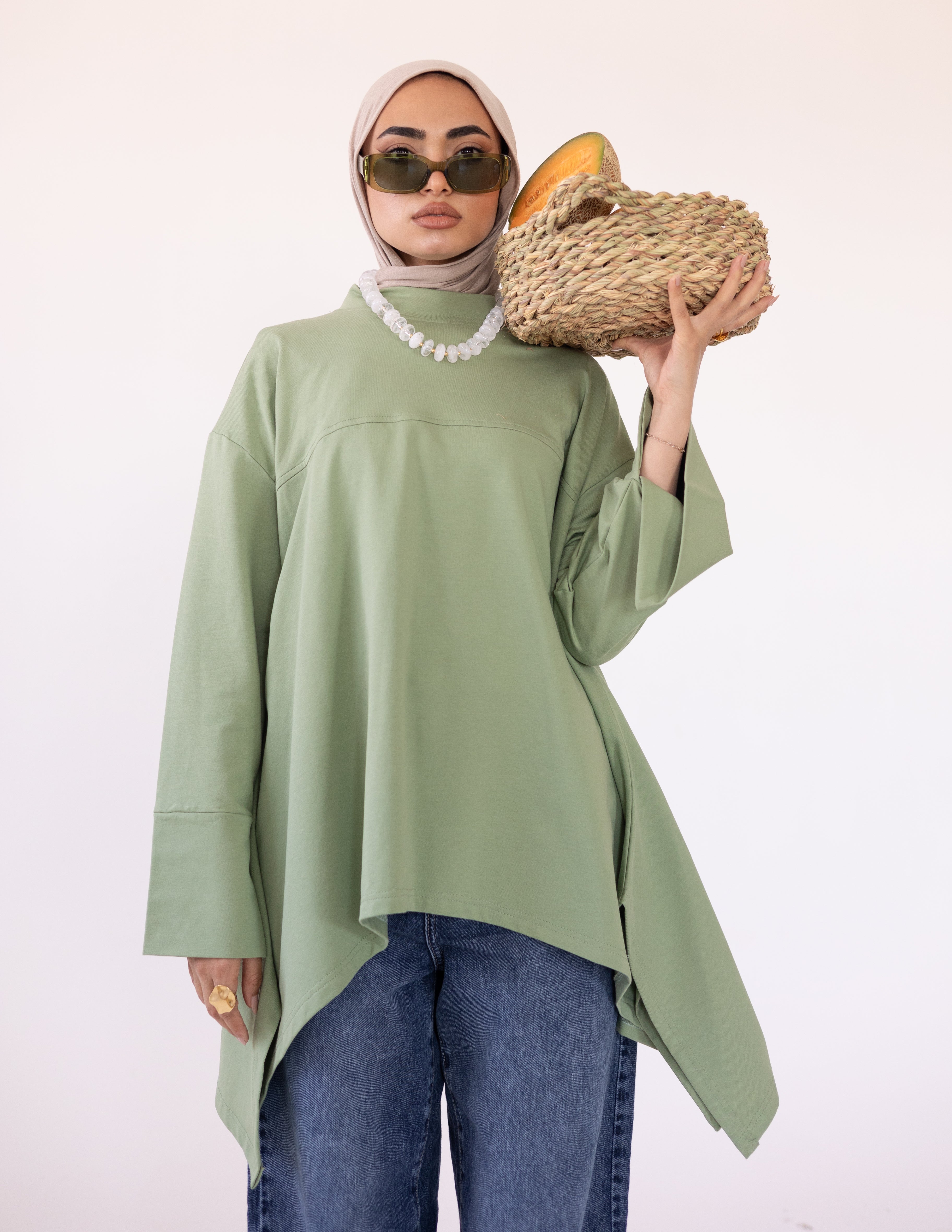 High-Low Cotton Top — Olive