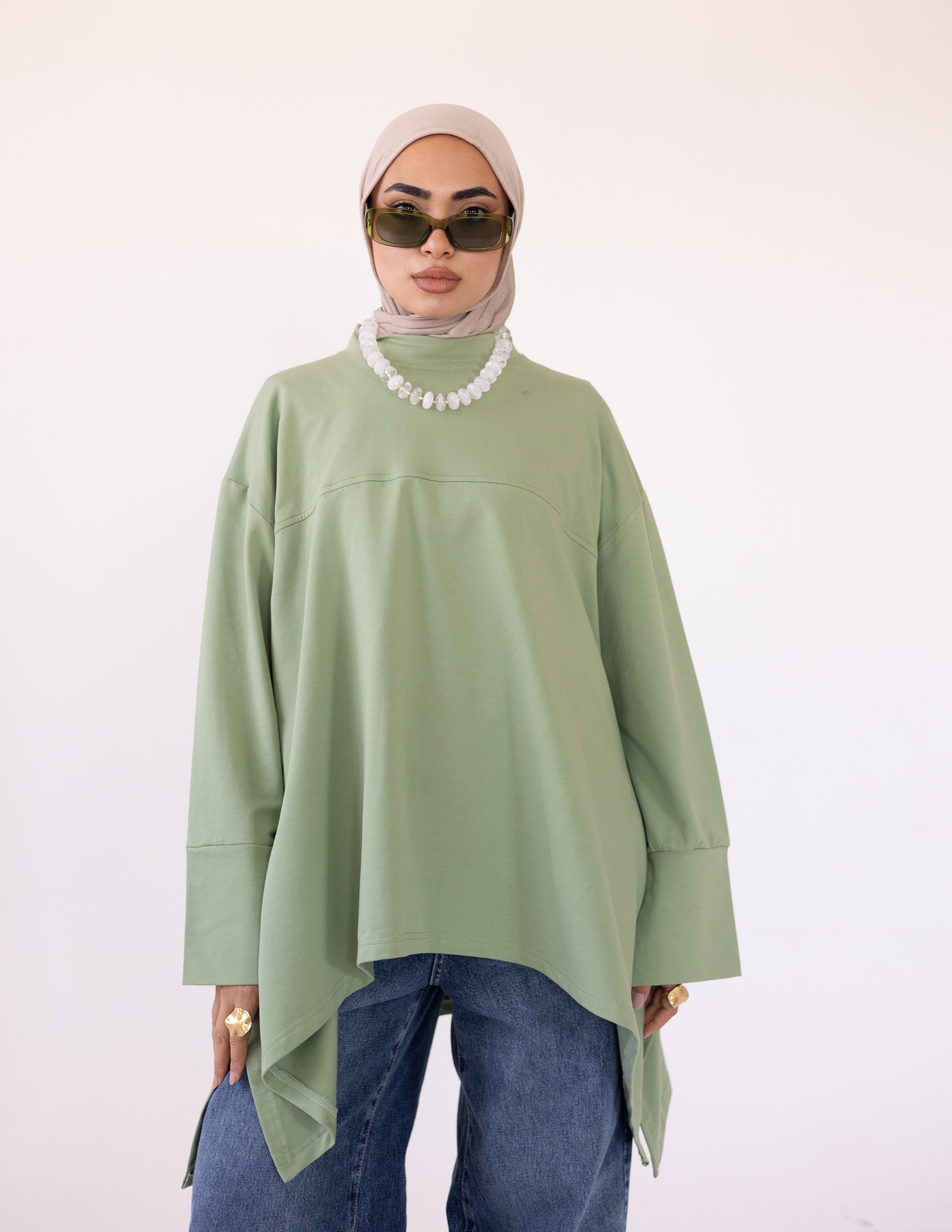 High-Low Cotton Top — Olive