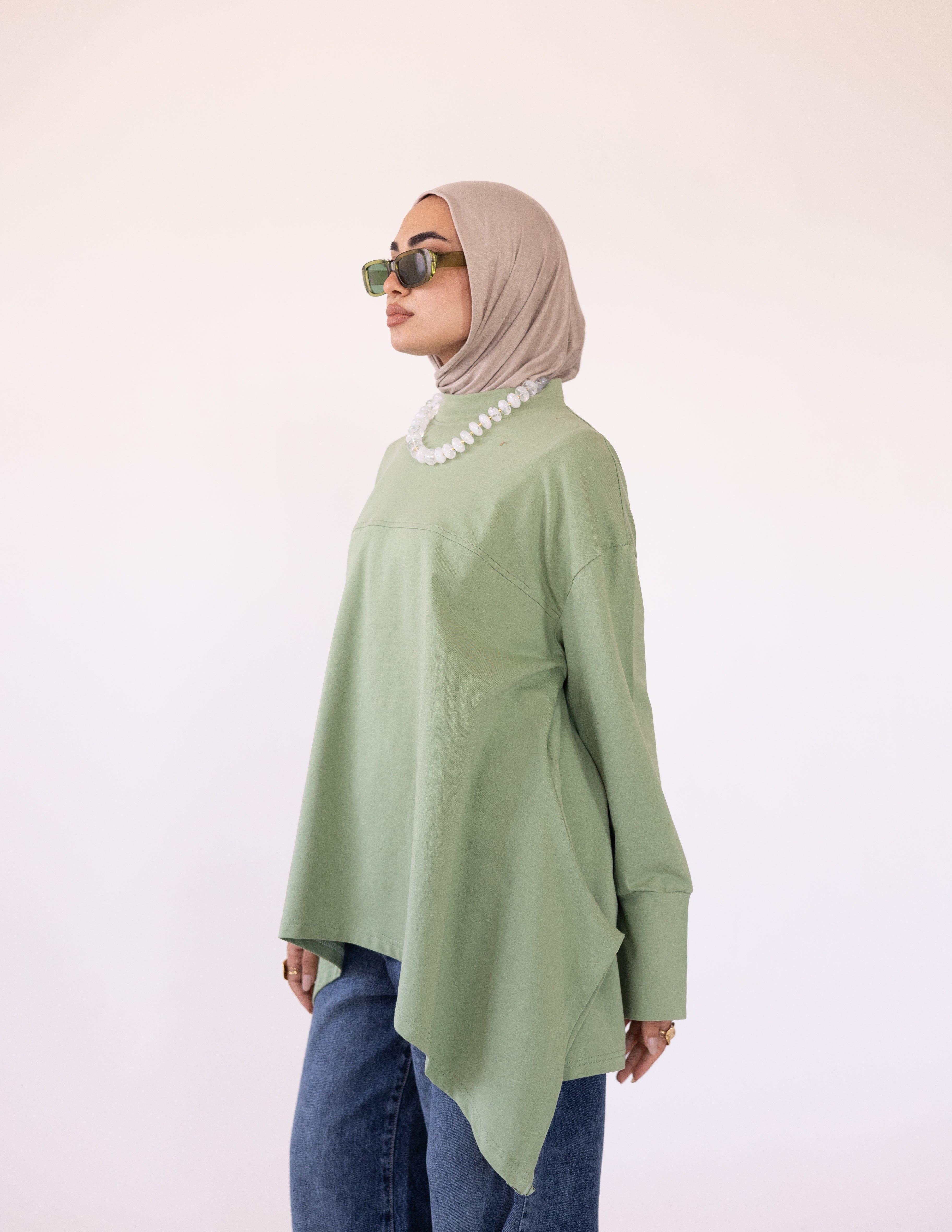 High-Low Cotton Top — Olive