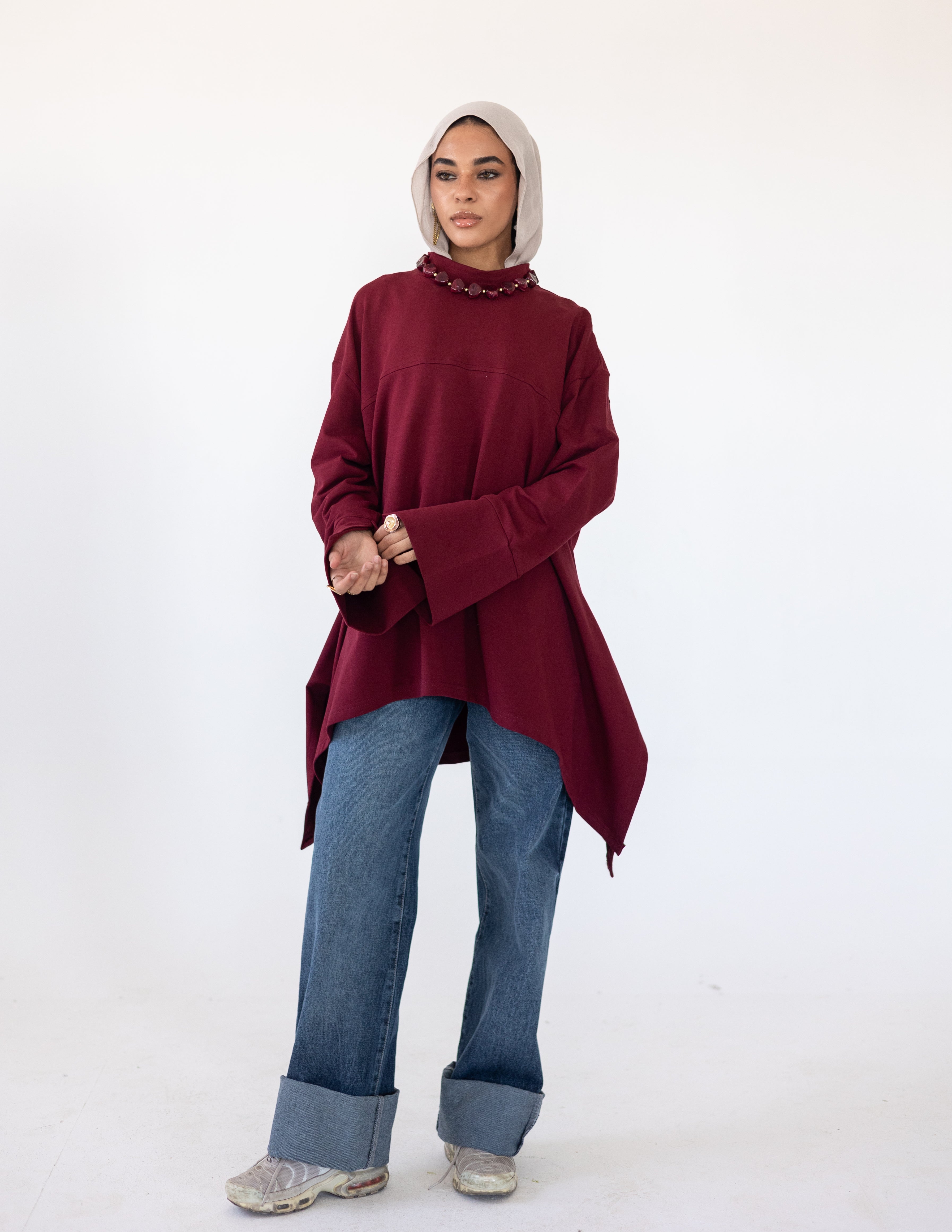 High-Low Cotton Top —Burgundy