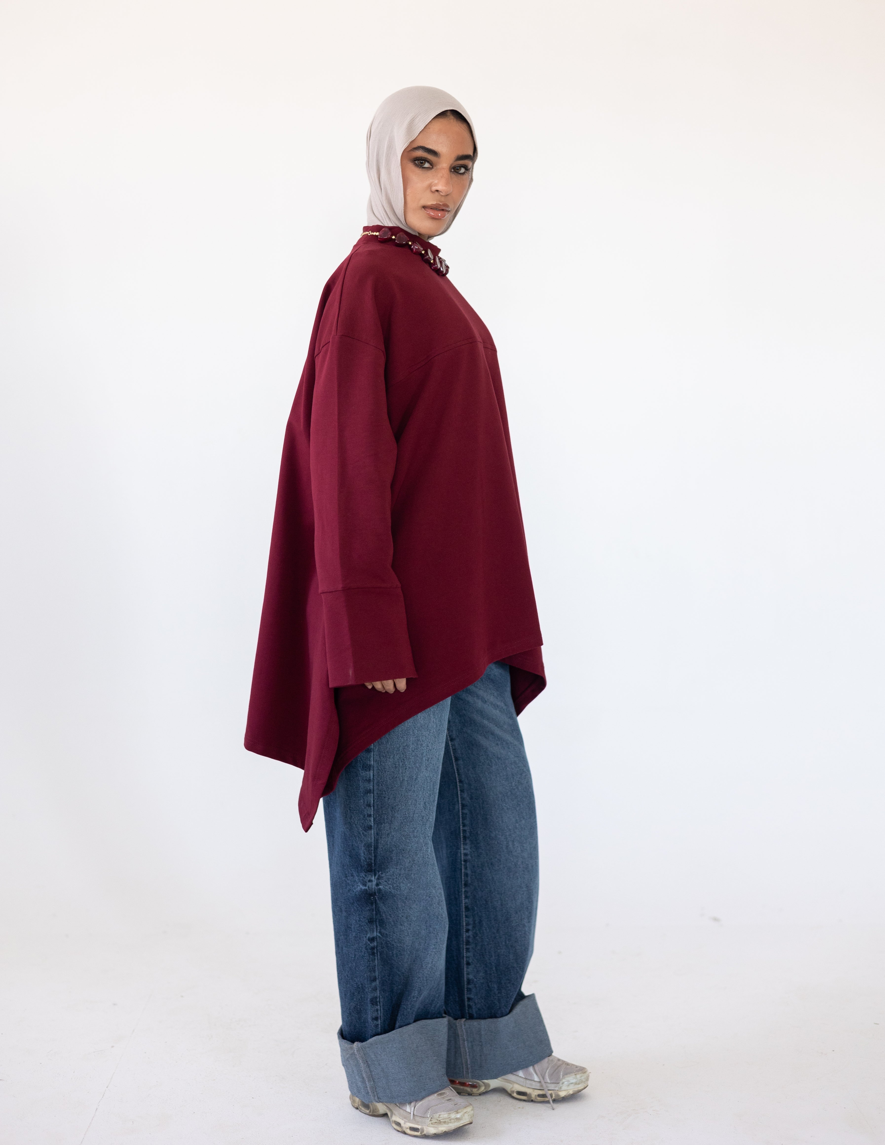 High-Low Cotton Top —Burgundy
