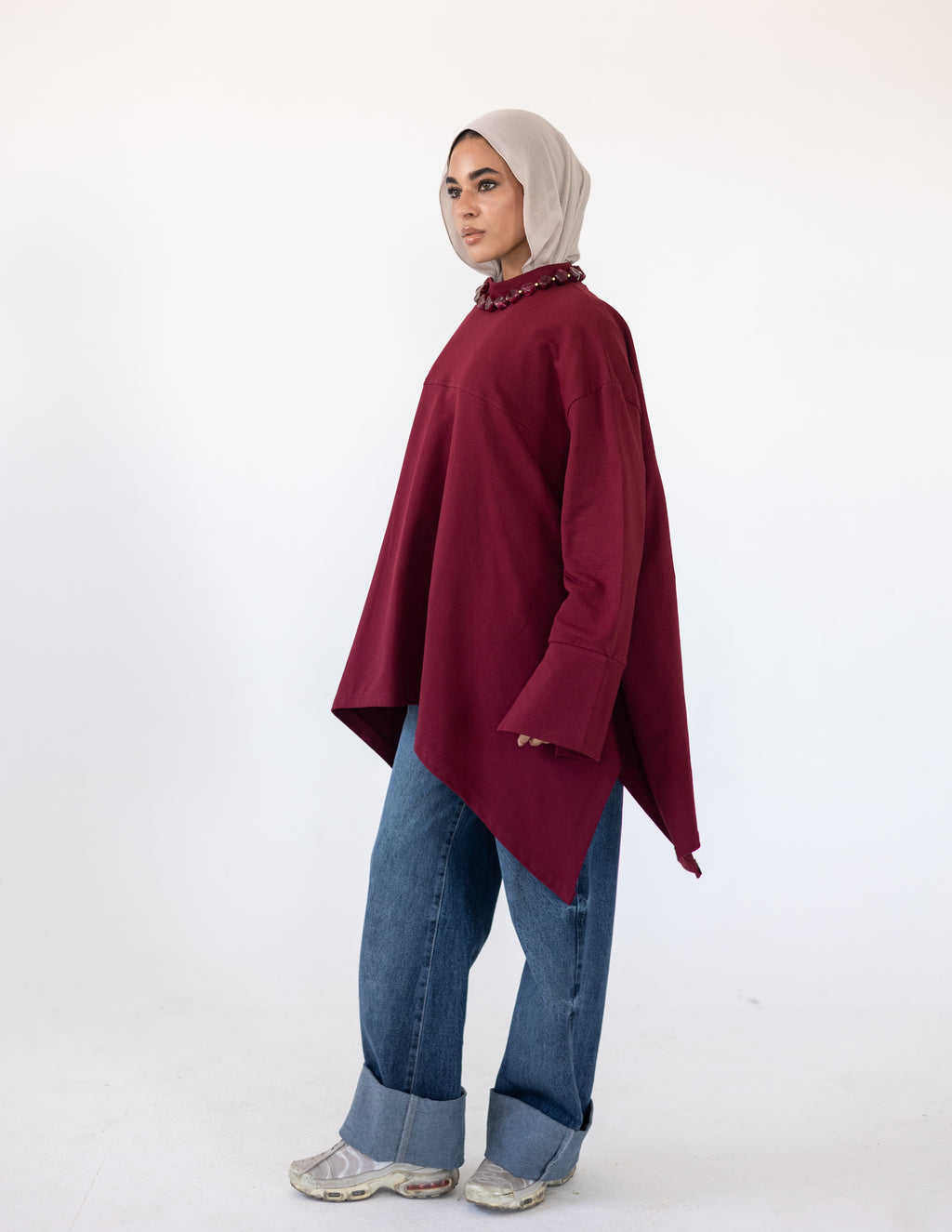 High-Low Cotton Top —Burgundy