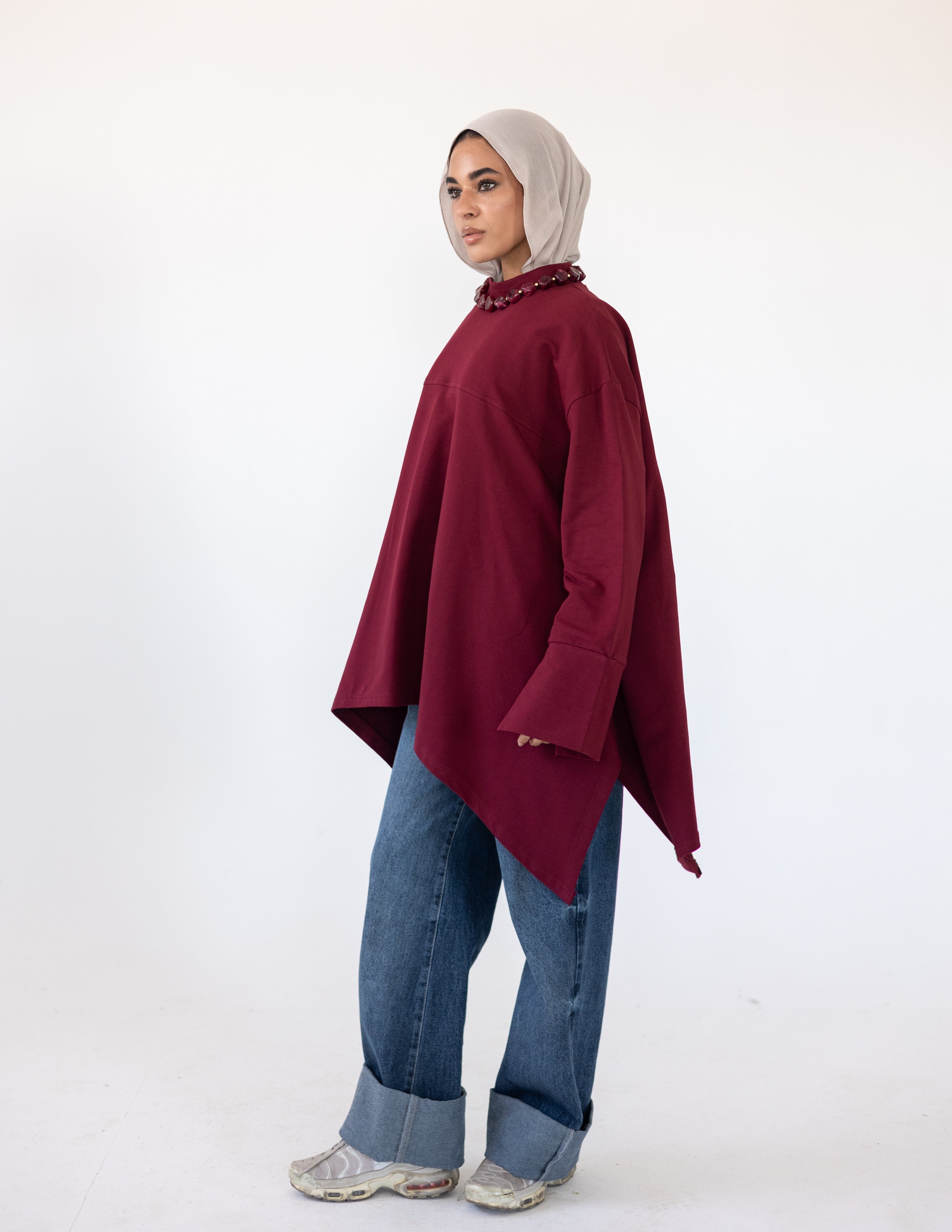 High-Low Cotton Top —Burgundy