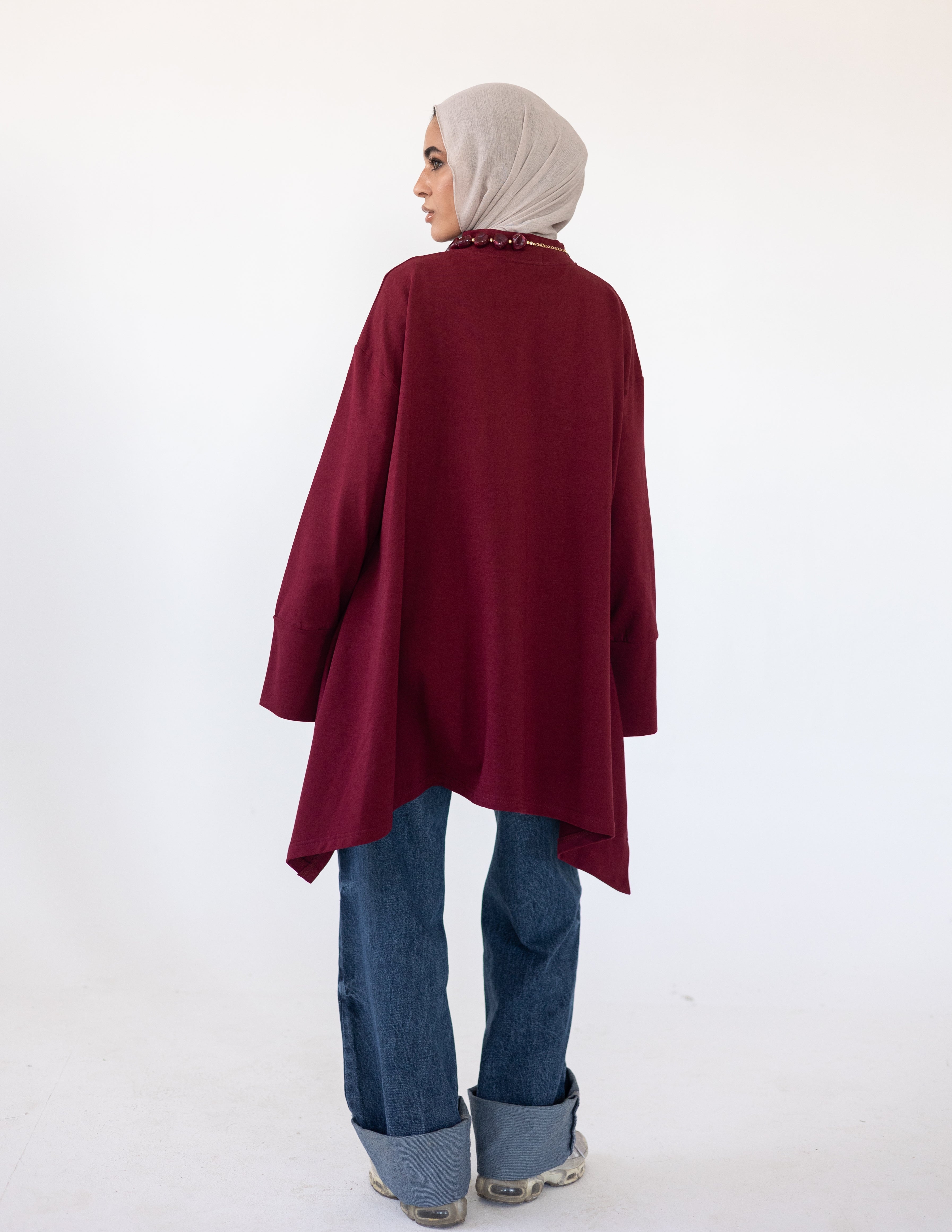 High-Low Cotton Top —Burgundy