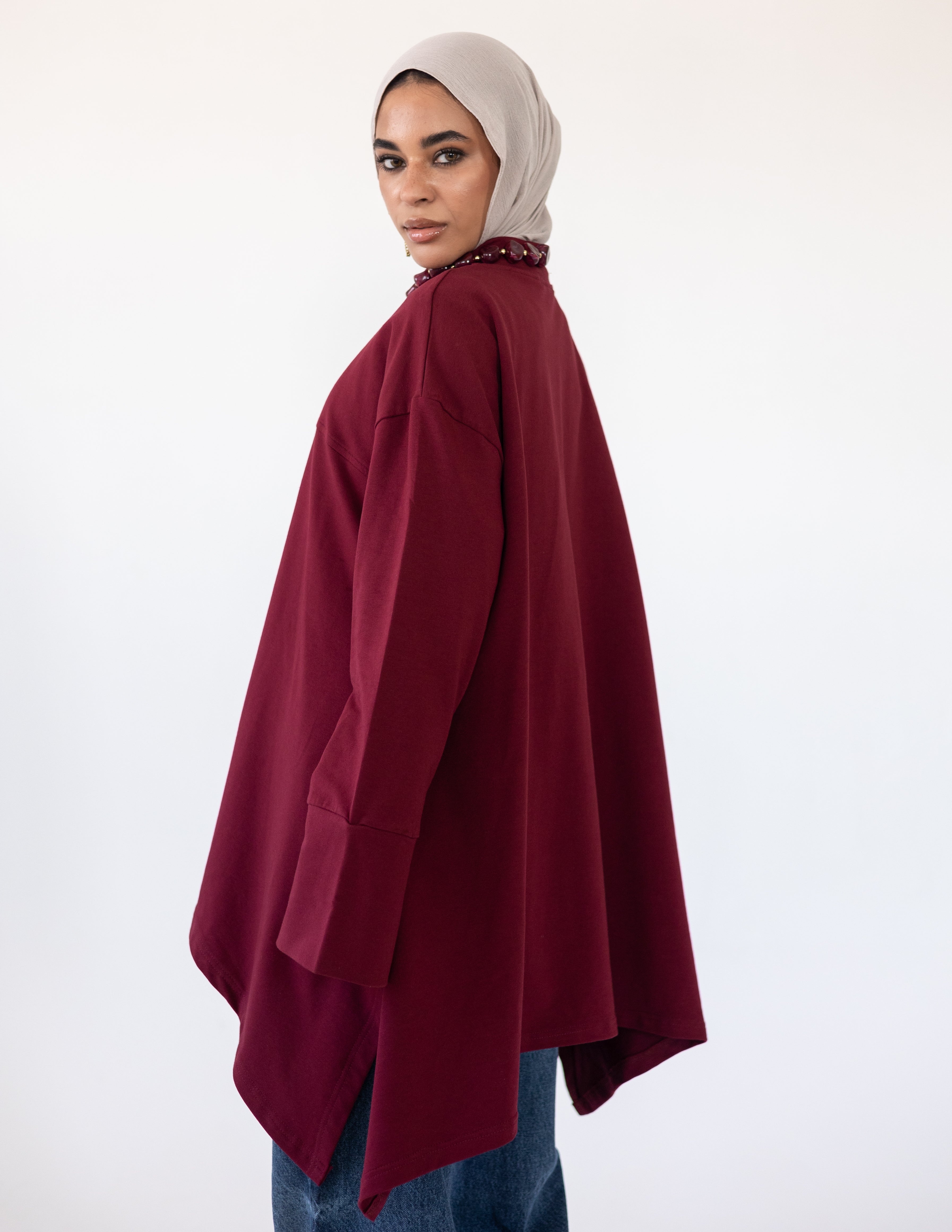 High-Low Cotton Top —Burgundy