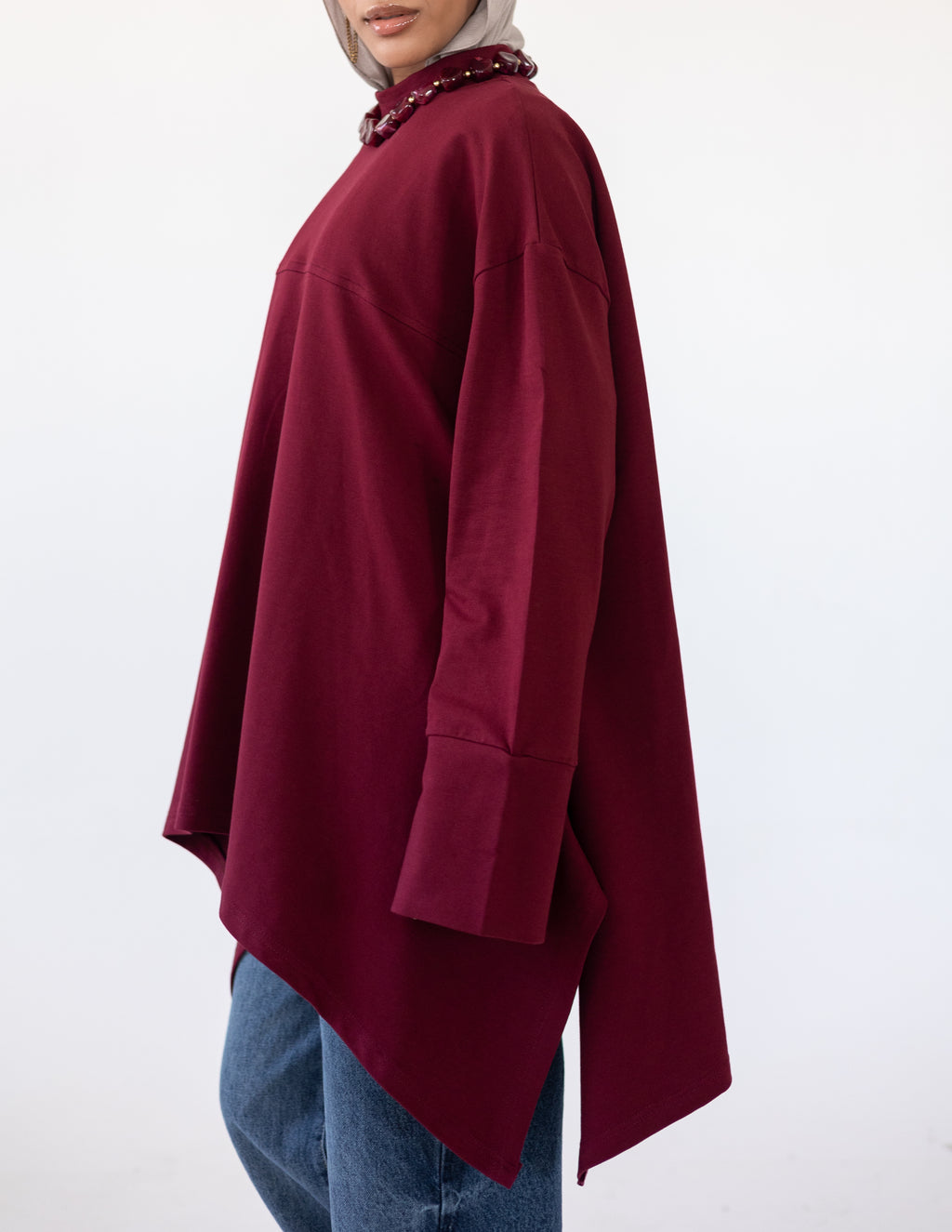 High-Low Cotton Top —Burgundy