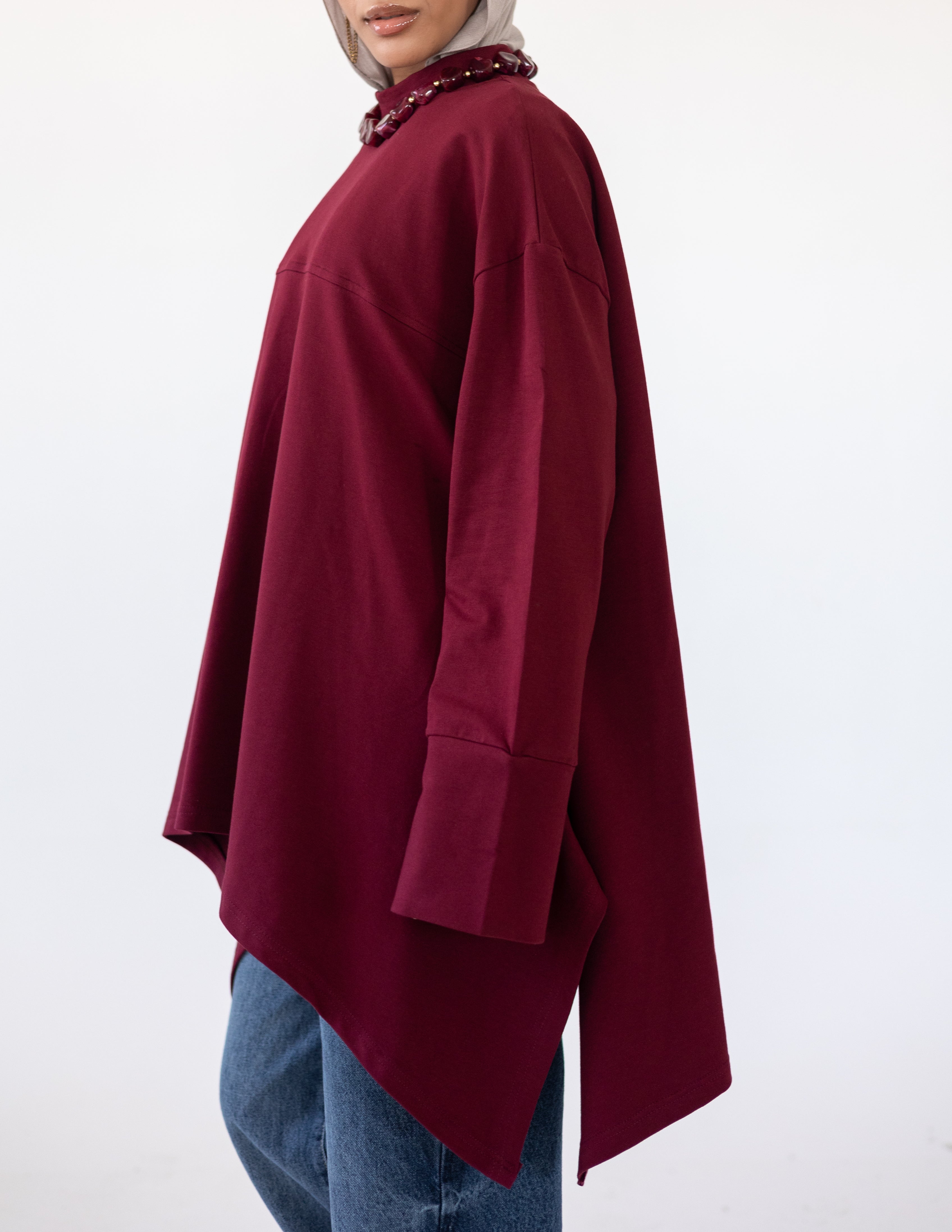 High-Low Cotton Top —Burgundy