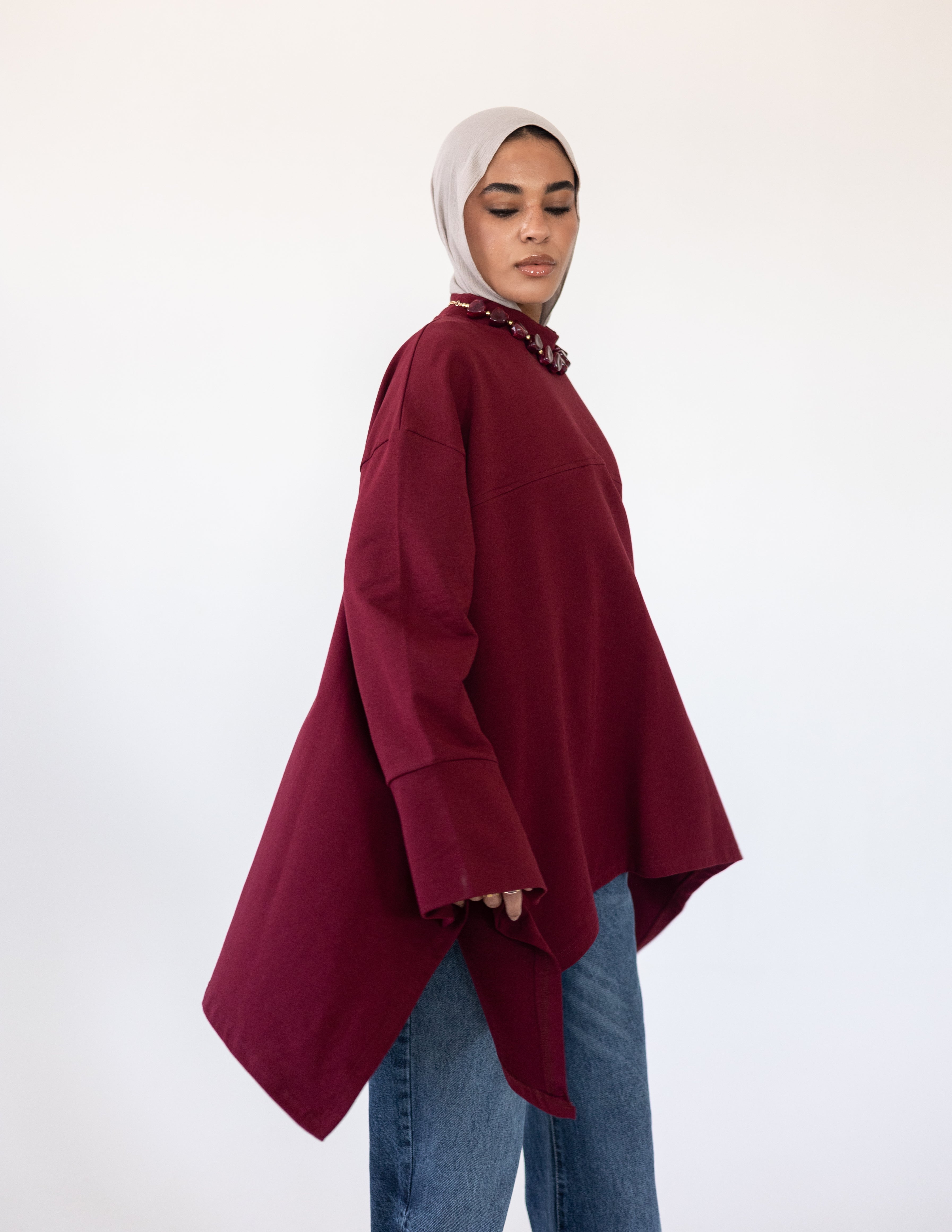 High-Low Cotton Top —Burgundy