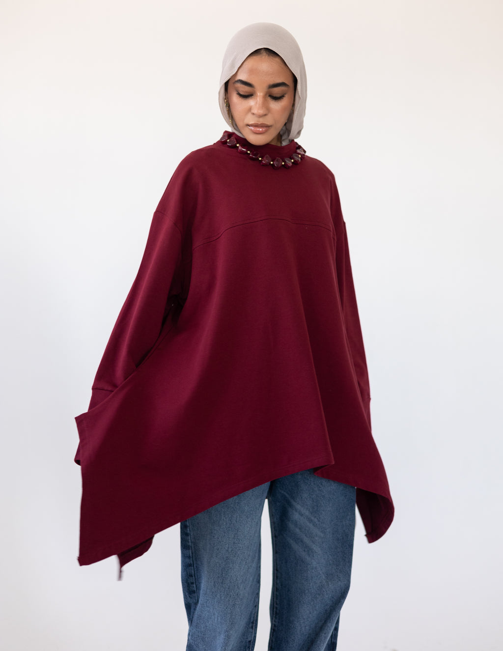 High-Low Cotton Top —Burgundy