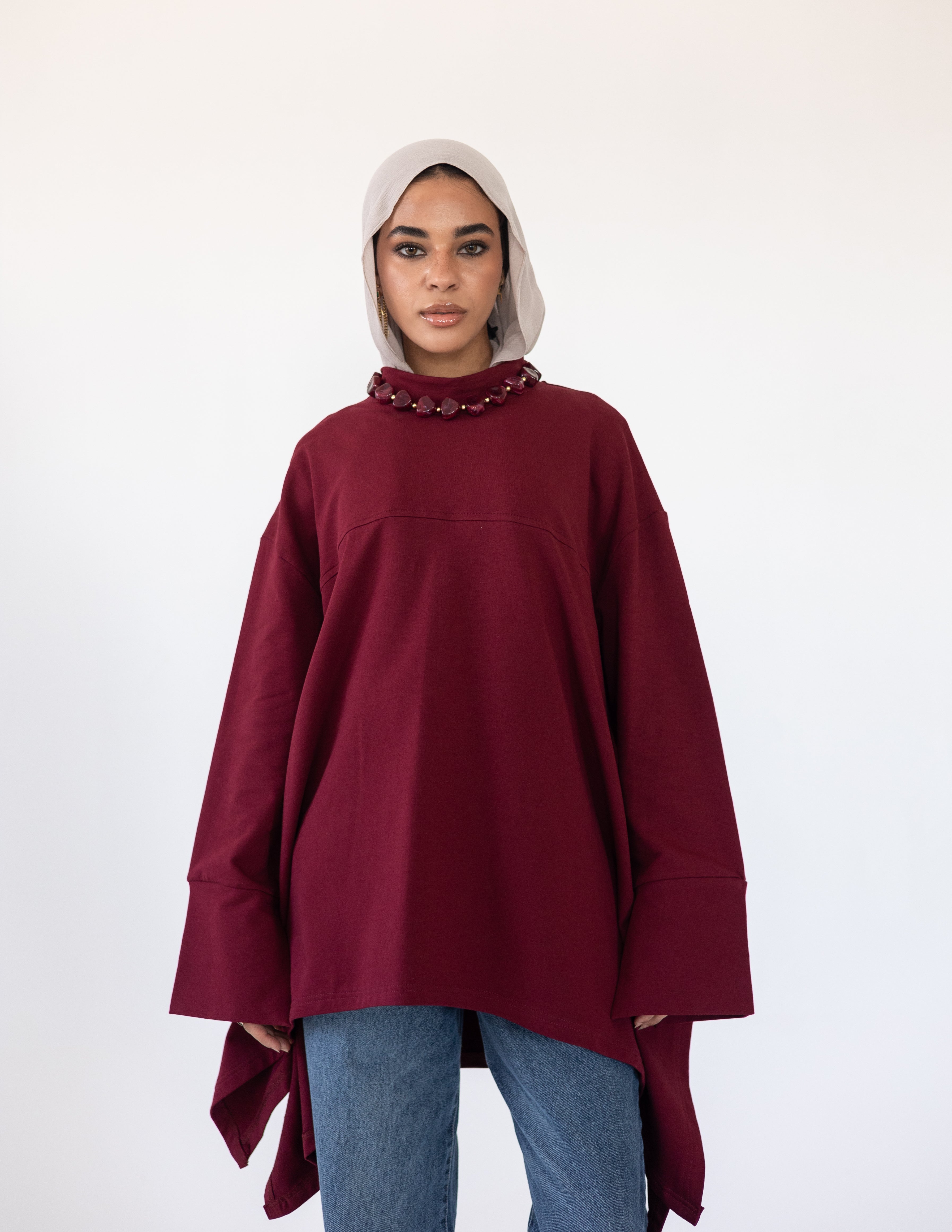 High-Low Cotton Top —Burgundy