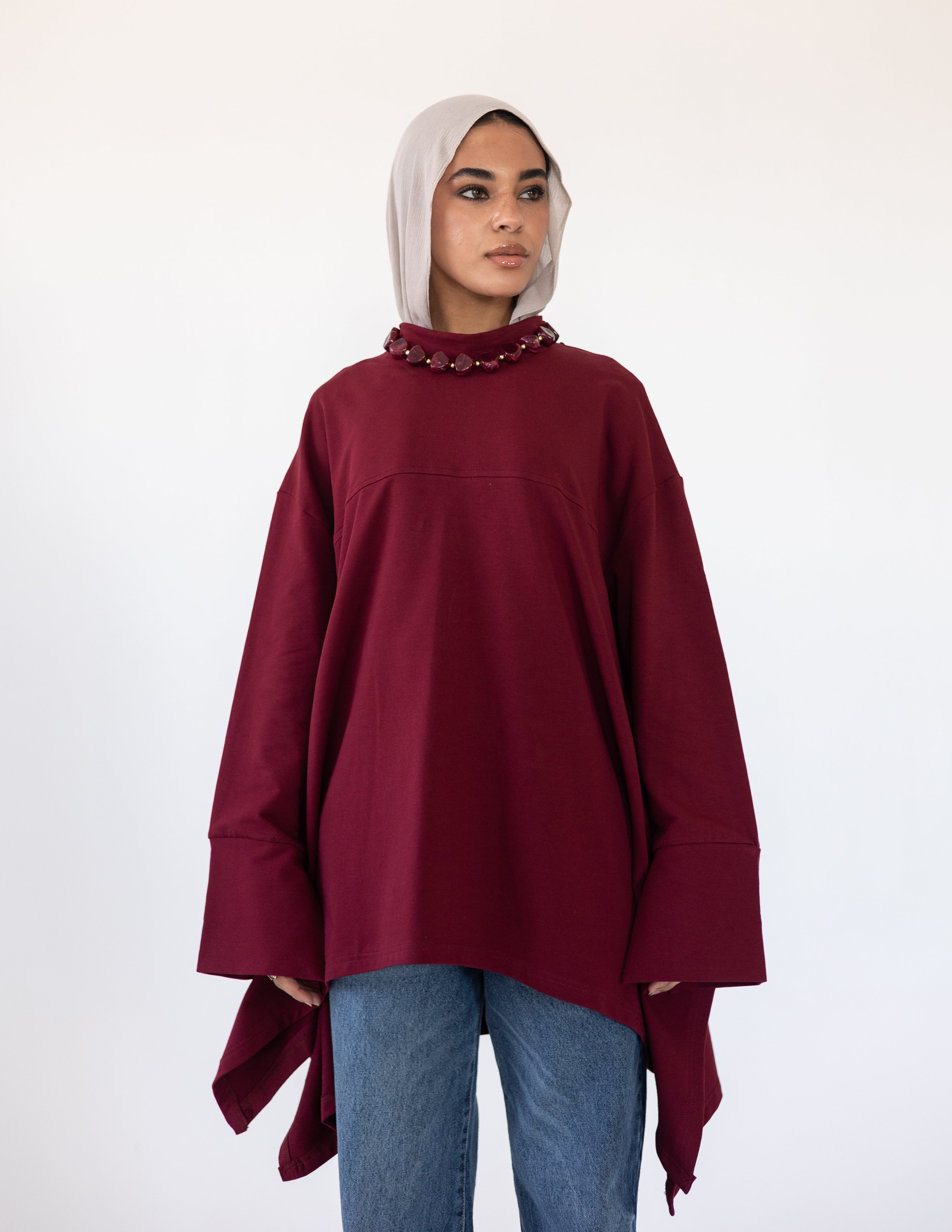 High-Low Cotton Top —Burgundy