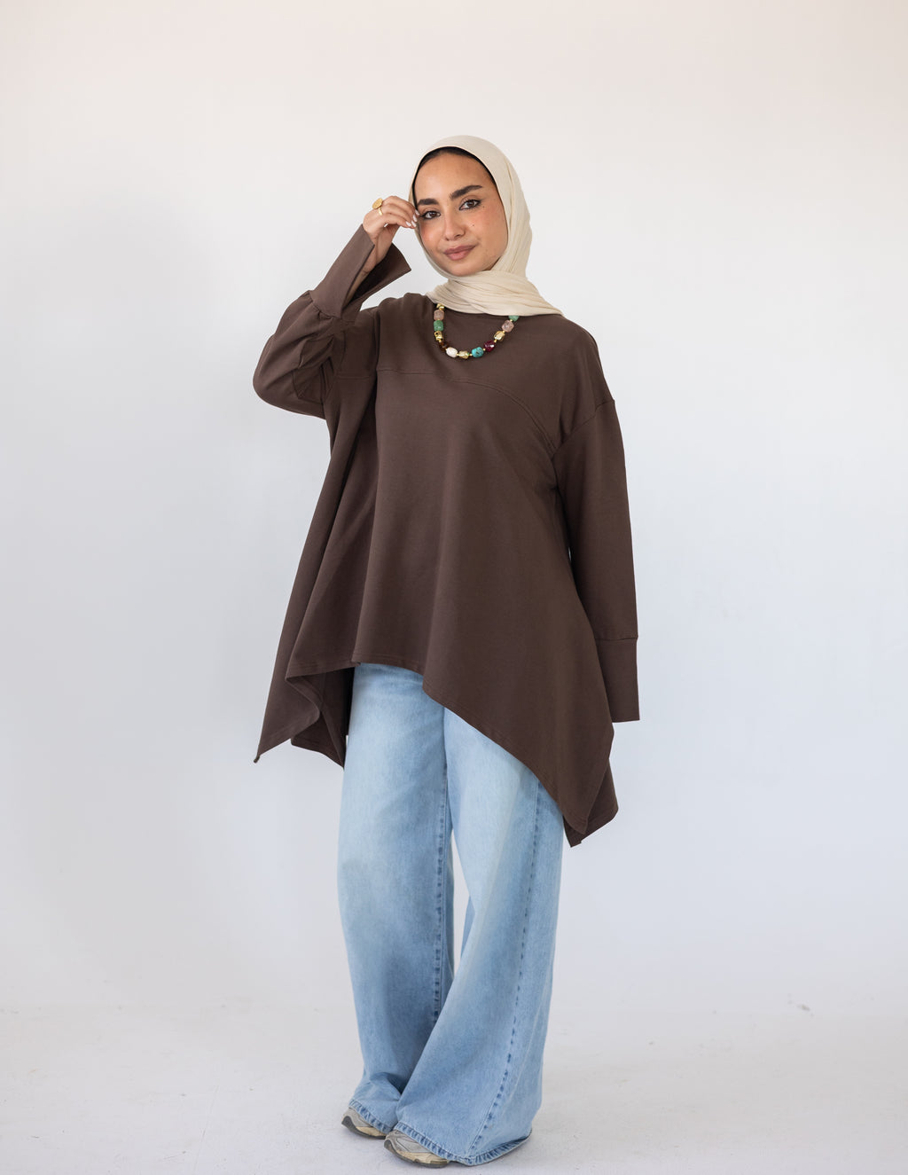High-Low Cotton Top — Brown