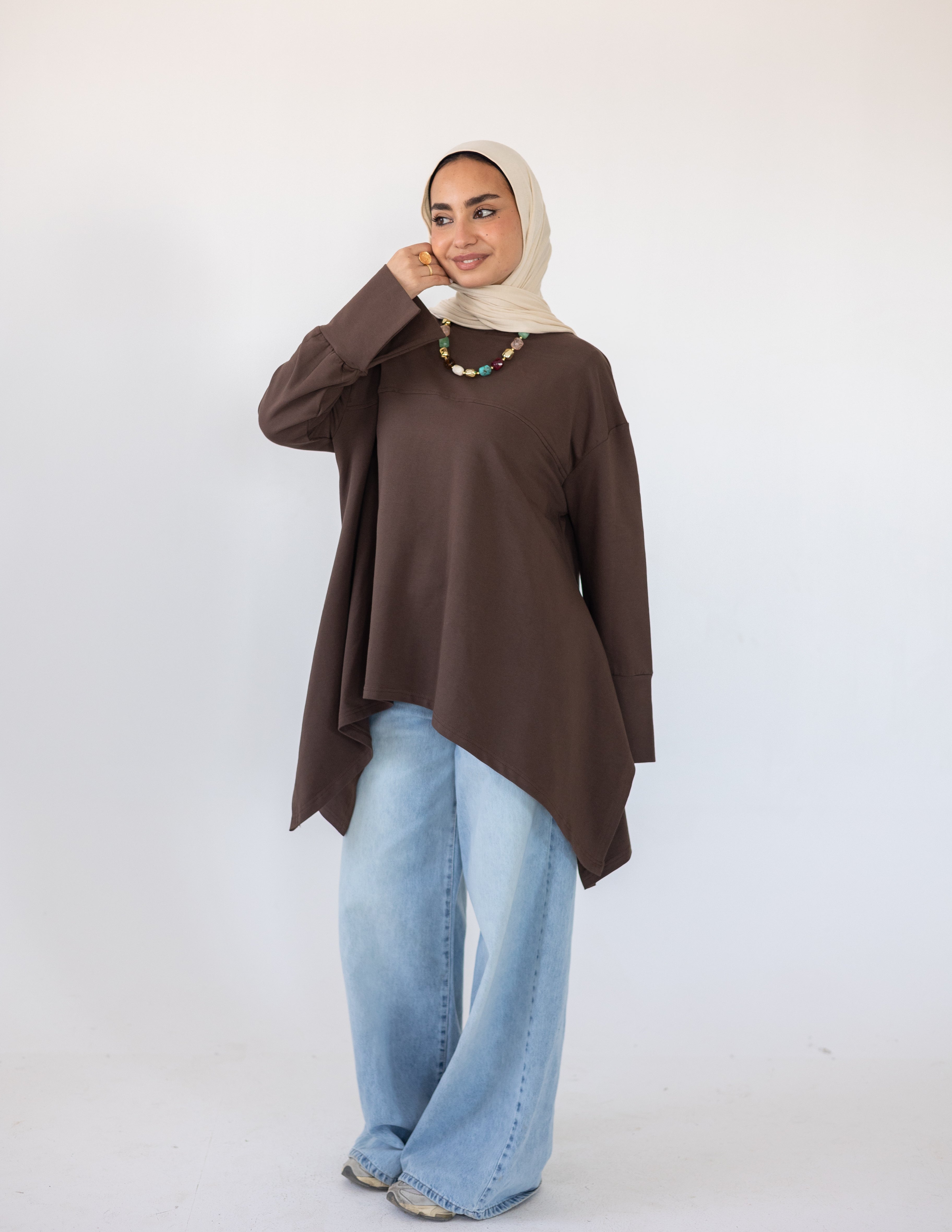 High-Low Cotton Top — Brown