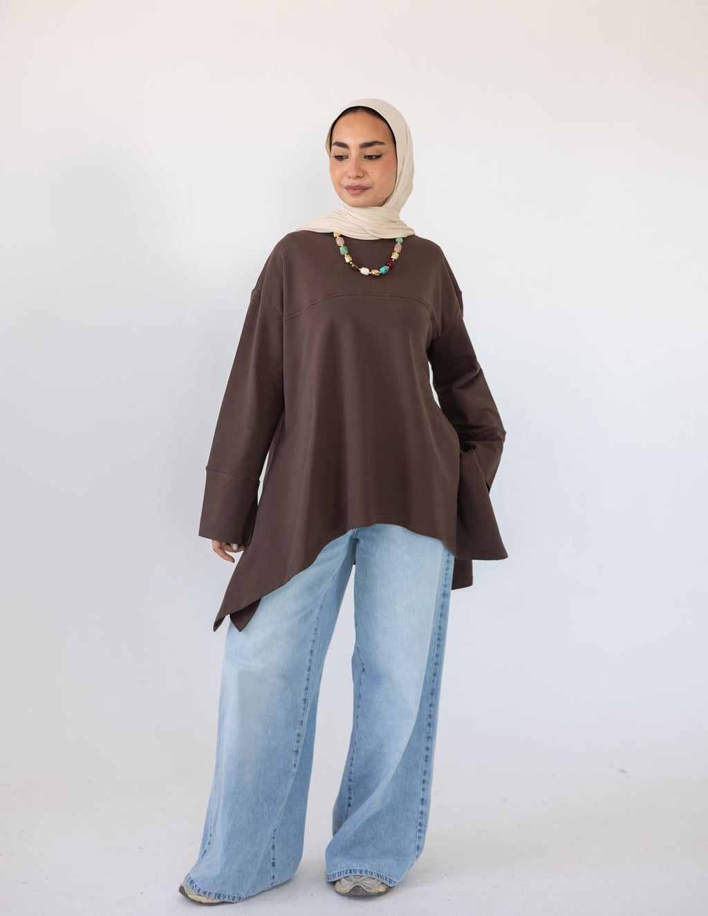 High-Low Cotton Top — Brown