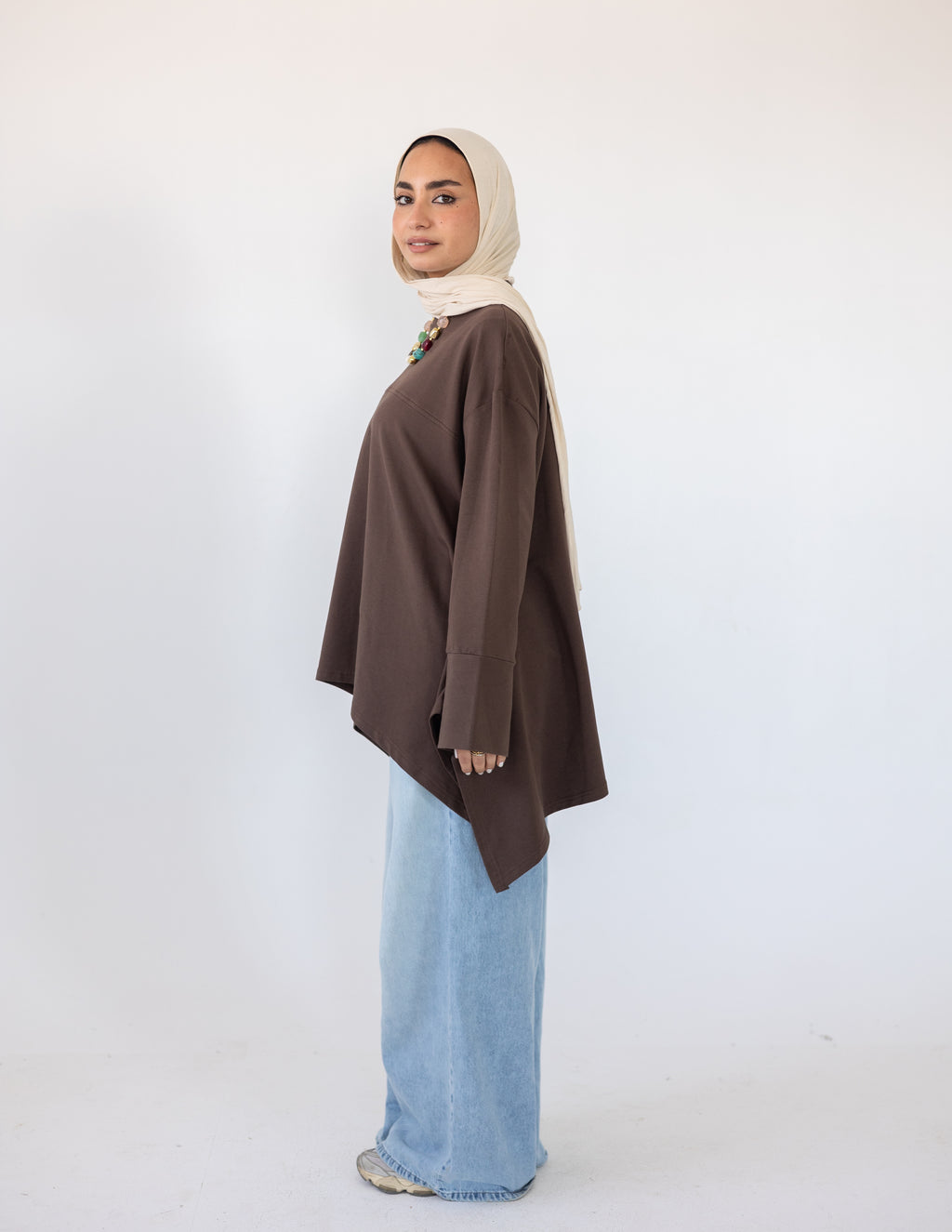 High-Low Cotton Top — Brown