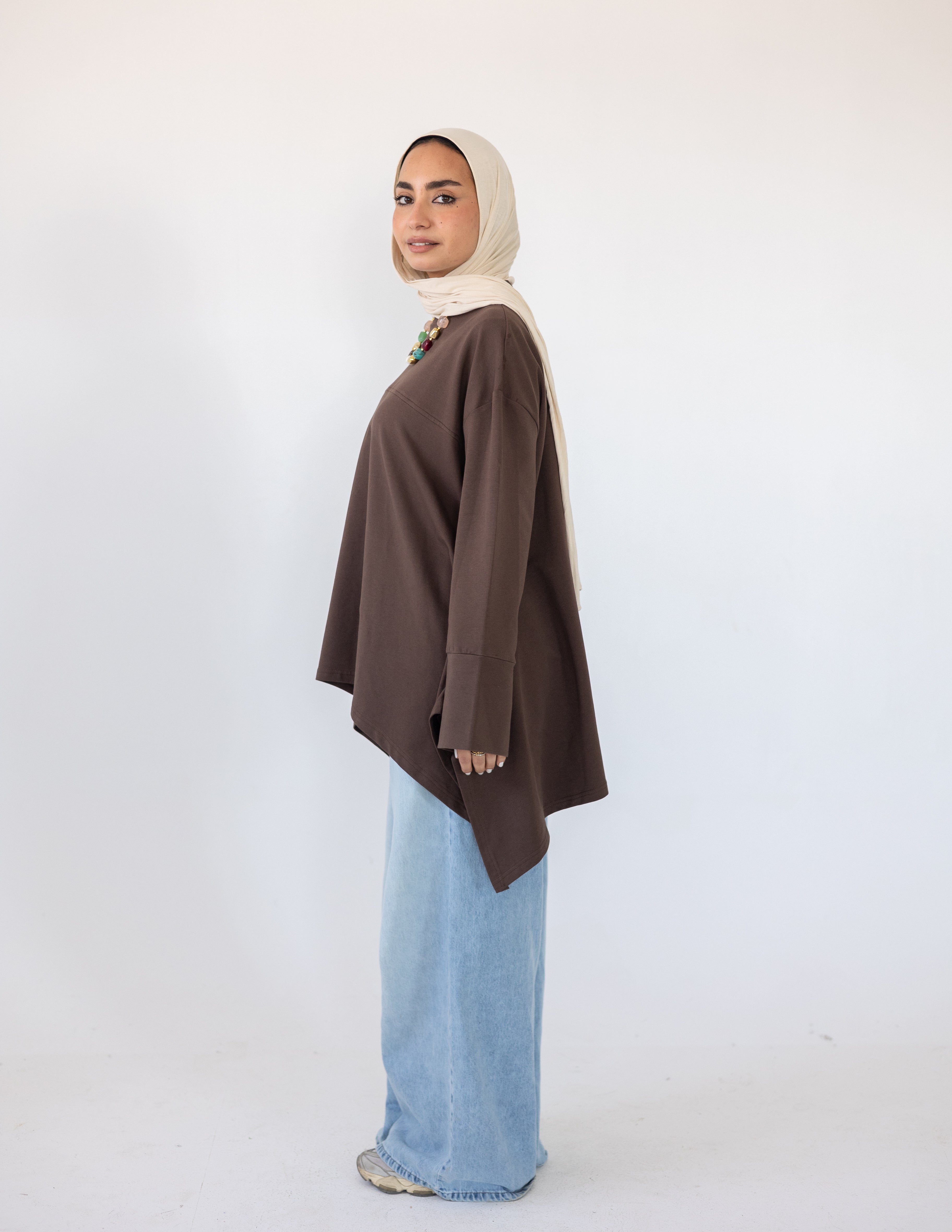 High-Low Cotton Top — Brown