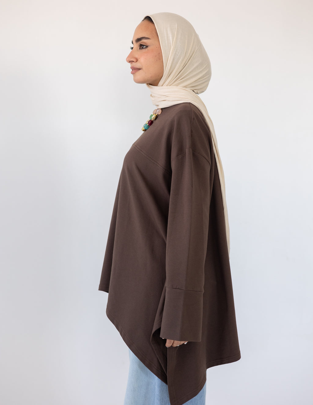 High-Low Cotton Top — Brown