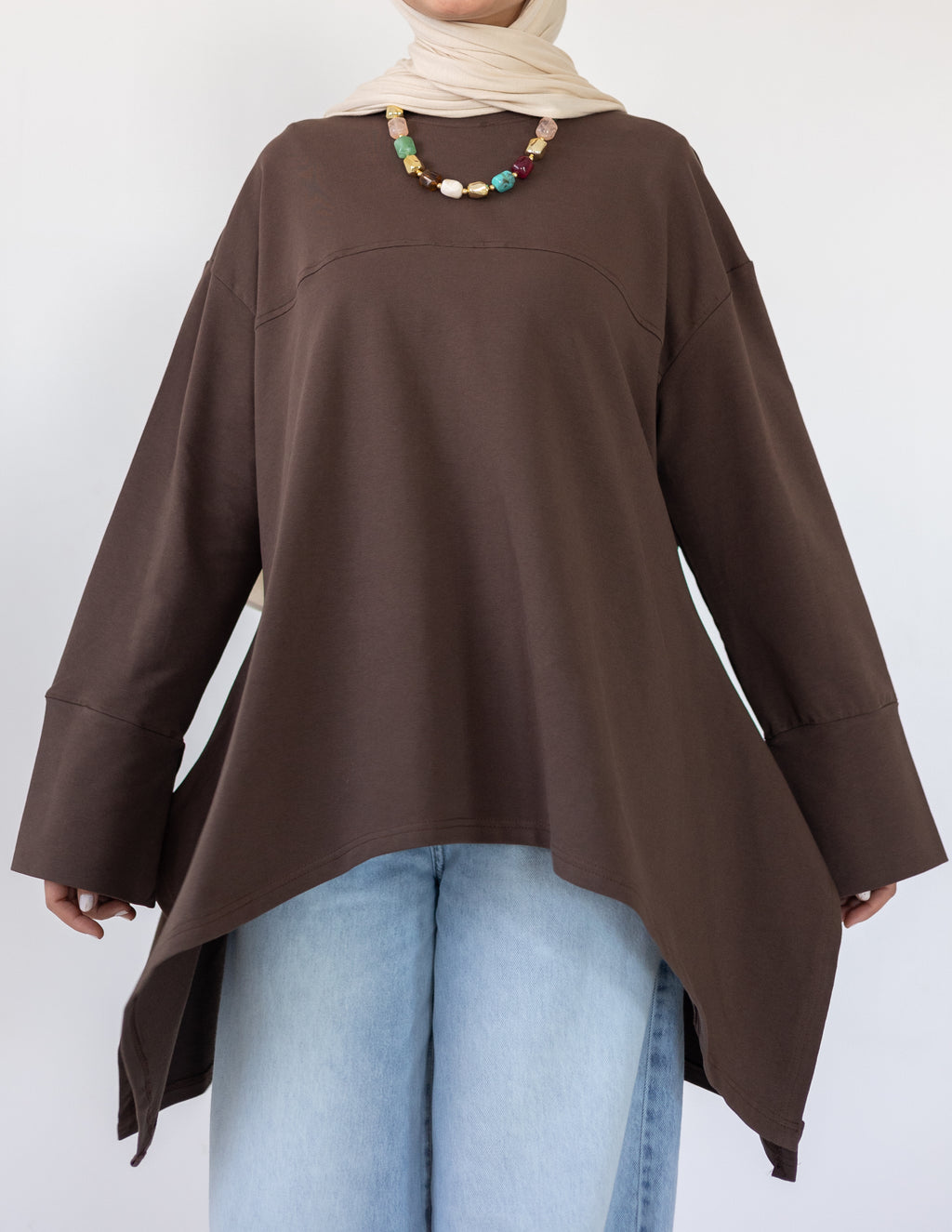 High-Low Cotton Top — Brown