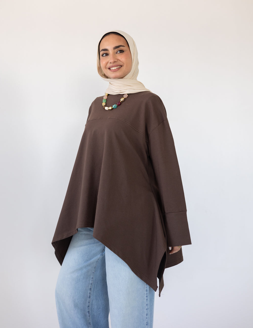 High-Low Cotton Top — Brown