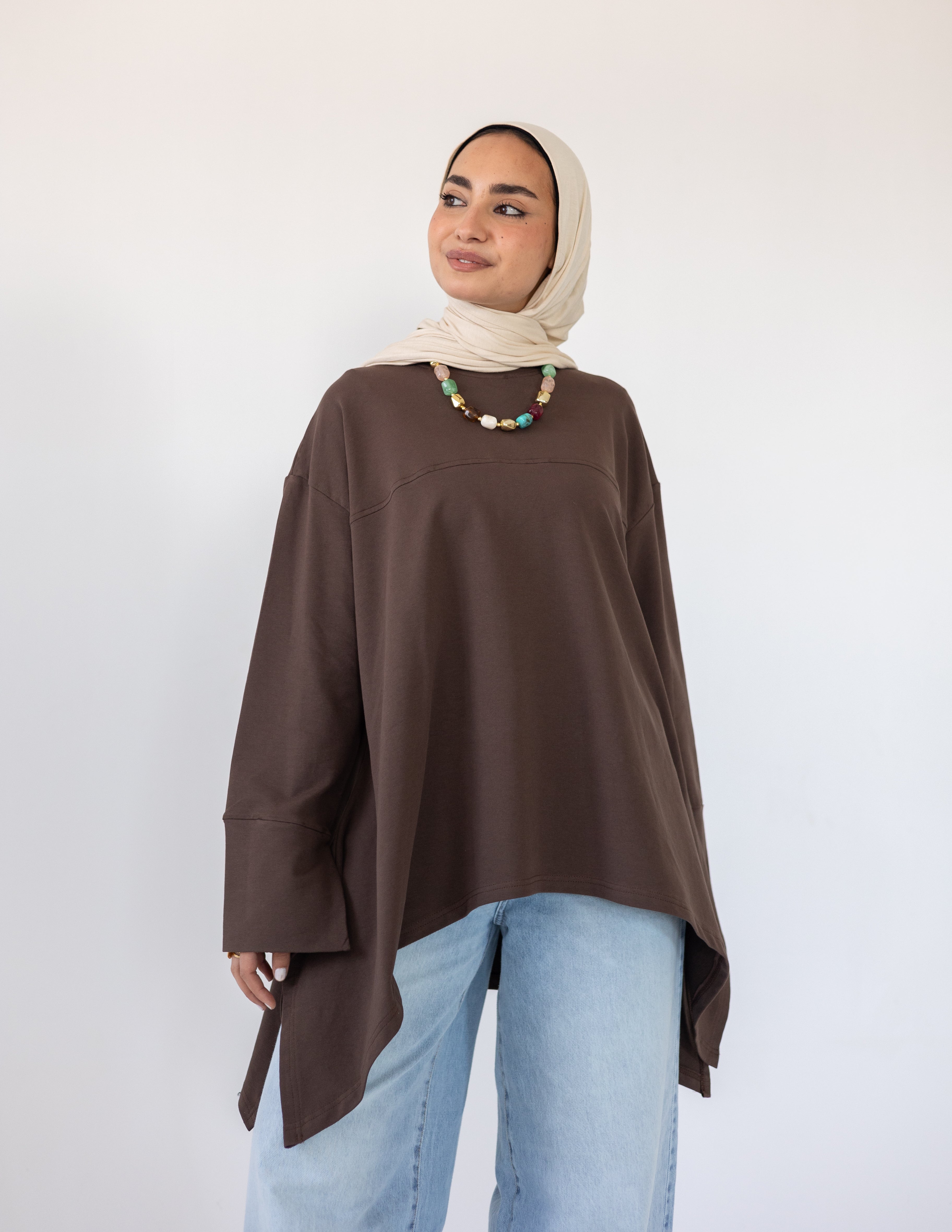 High-Low Cotton Top — Brown
