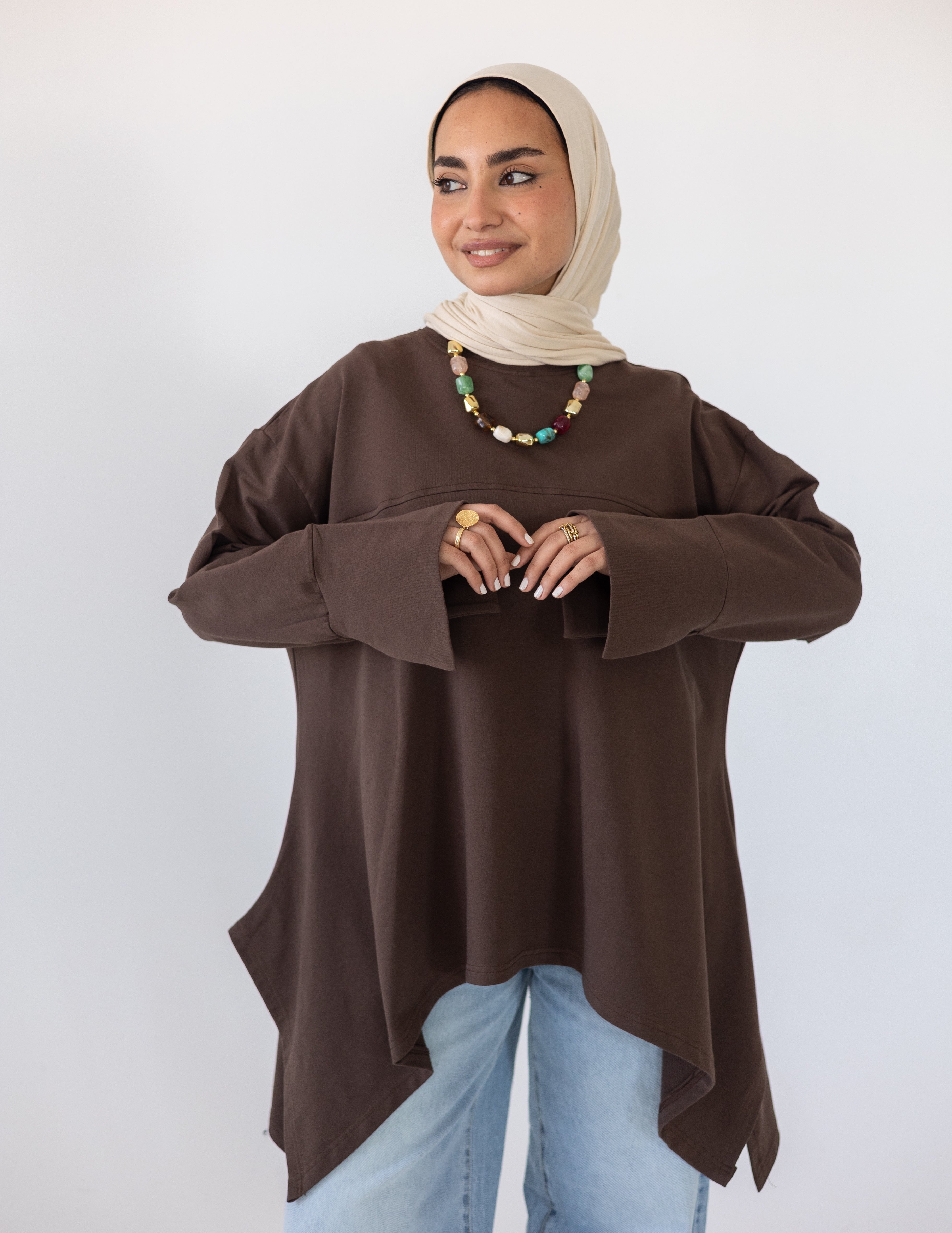 High-Low Cotton Top — Brown