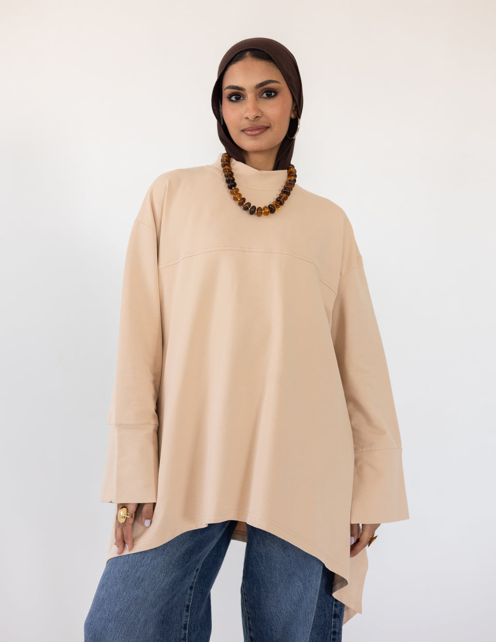 High-Low Cotton Top — Beige
