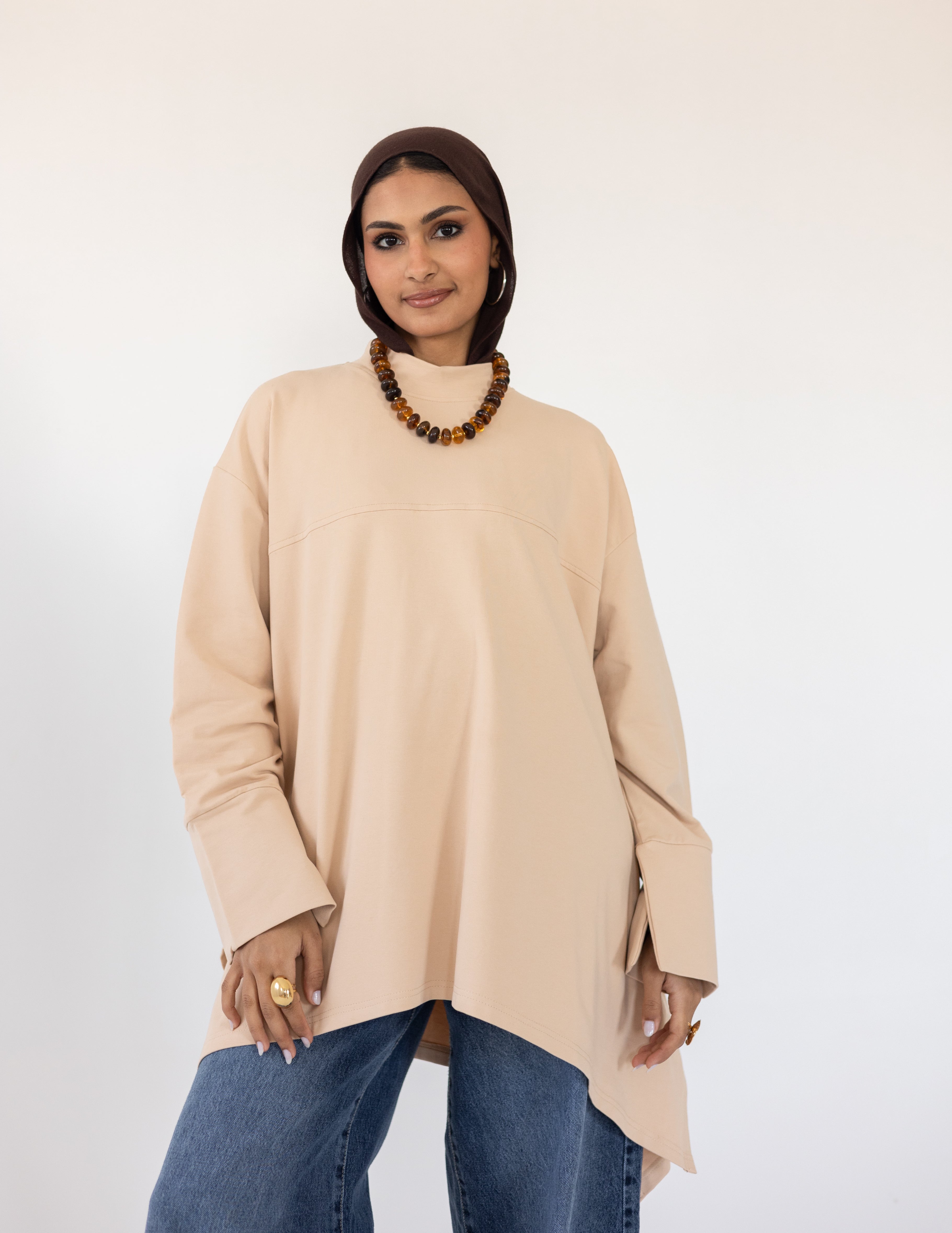 High-Low Cotton Top — Beige