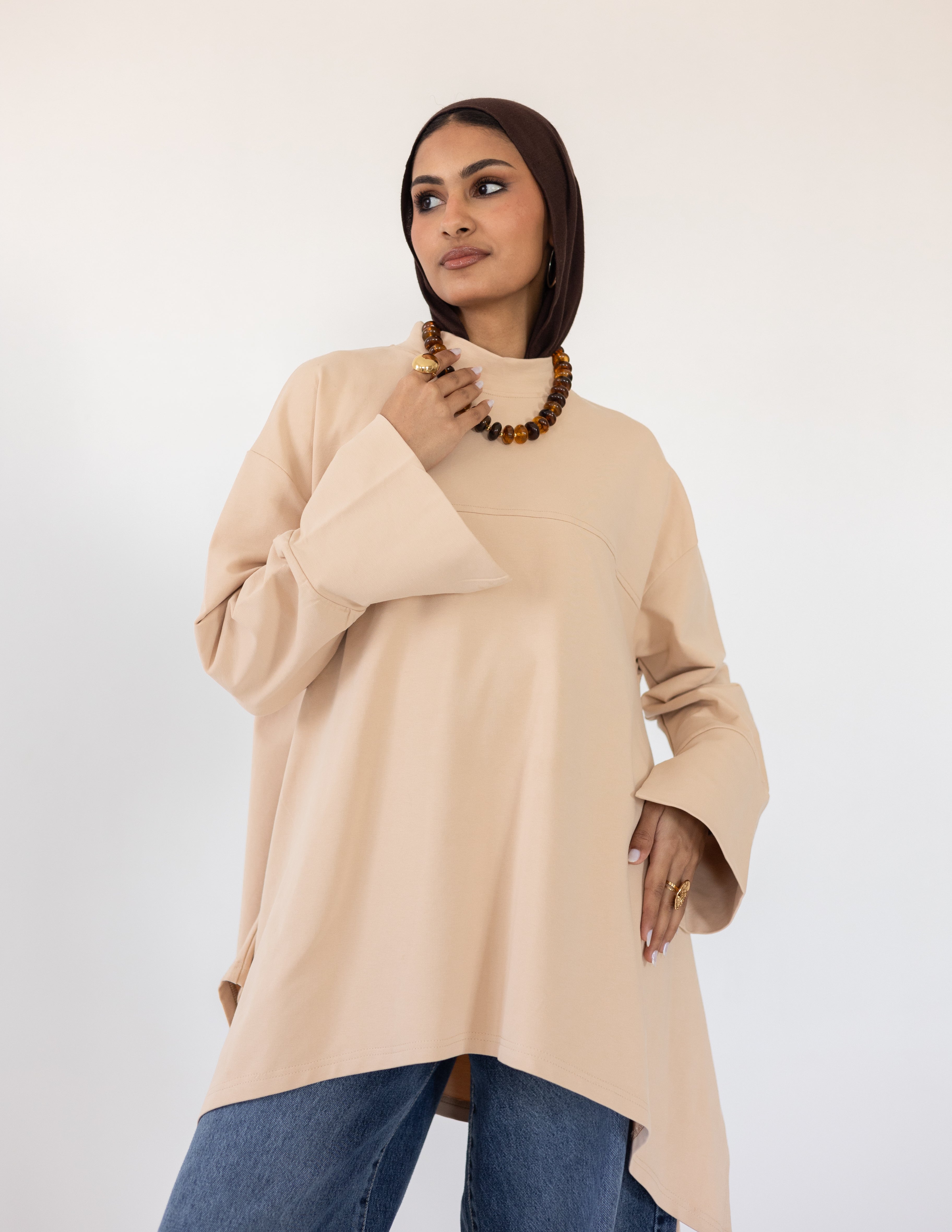 High-Low Cotton Top — Beige