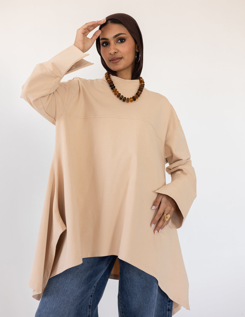 High-Low Cotton Top — Beige